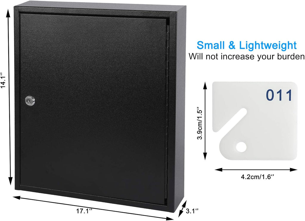 KYODOLED Key Storage Lock Box with Key, Locking Key Cabinet, 100 Key Management Wall Mount with Key Lock, Key Hooks & Tags Key Labels, 3.1" D x 17.1" W x 14.1" H (Black 100 Key)