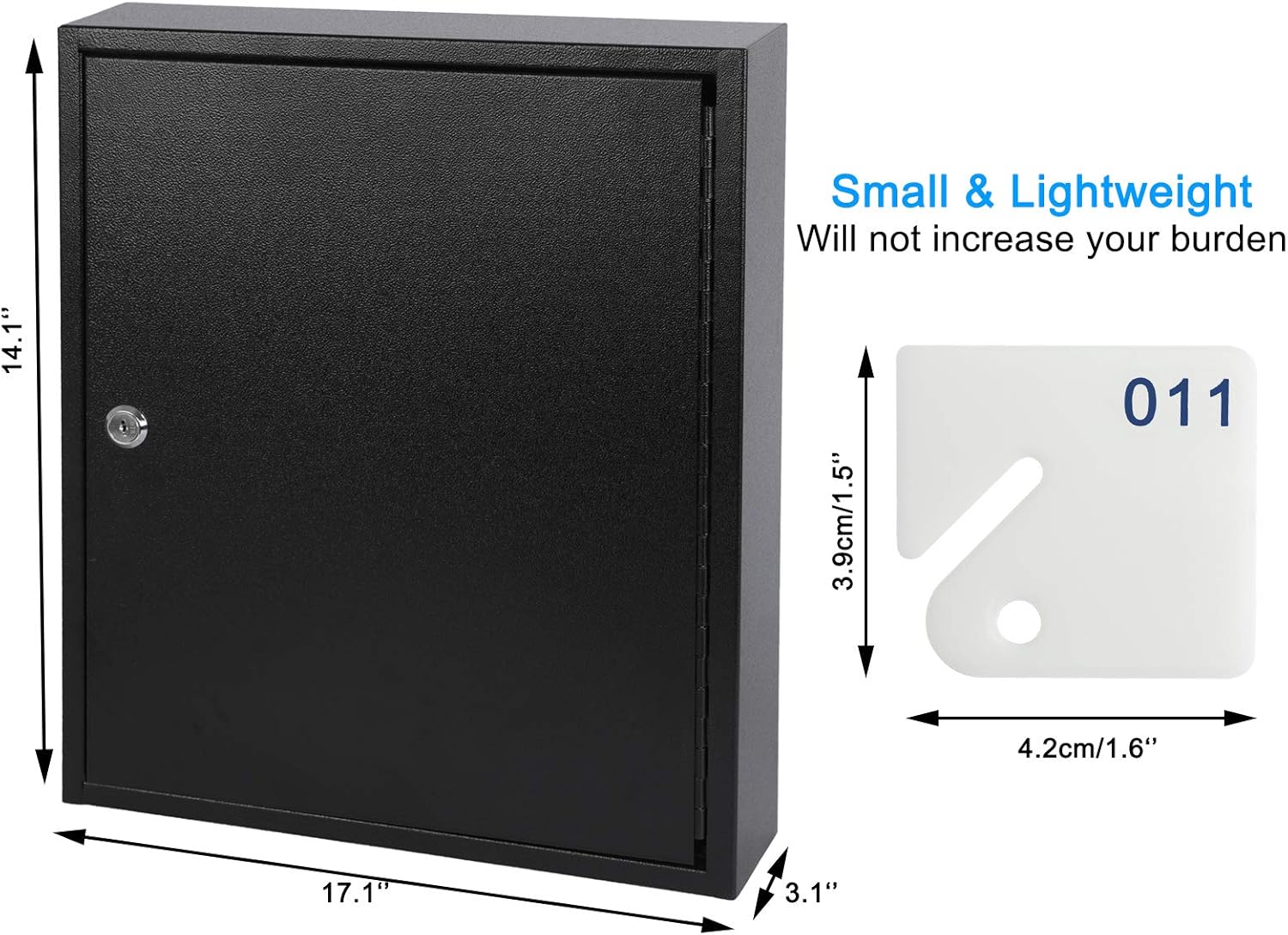 KYODOLED Key Storage Lock Box with Key, Locking Key Cabinet, 100 Key Management Wall Mount with Key Lock, Key Hooks & Tags Key Labels, 3.1" D x 17.1" W x 14.1" H (Black 100 Key)