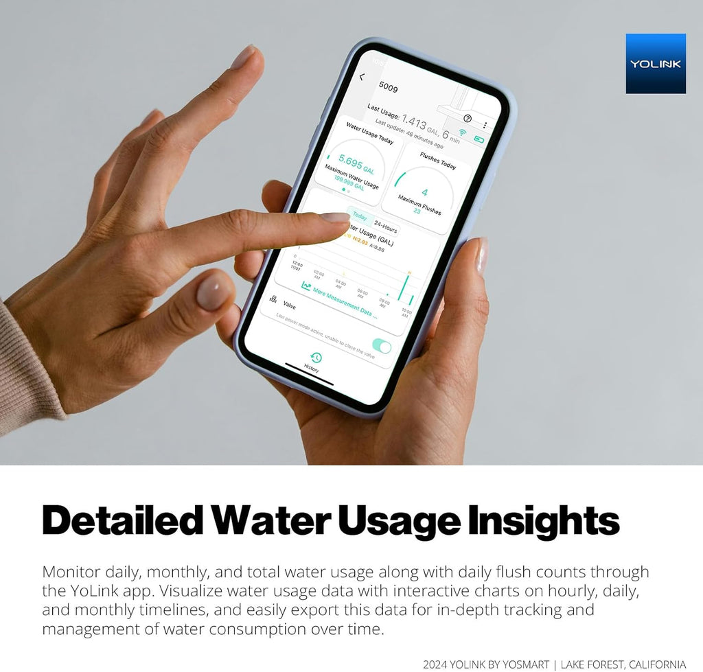 YoLink LeakStop 1-Channel for Toilets/Sinks, Auto Shutoff Valve & Leak Detector, Real-Time Monitoring, LoRa Long-Range, 2 AA Up to 5-Year Battery, App/SMS/Email Alerts – Hub Included