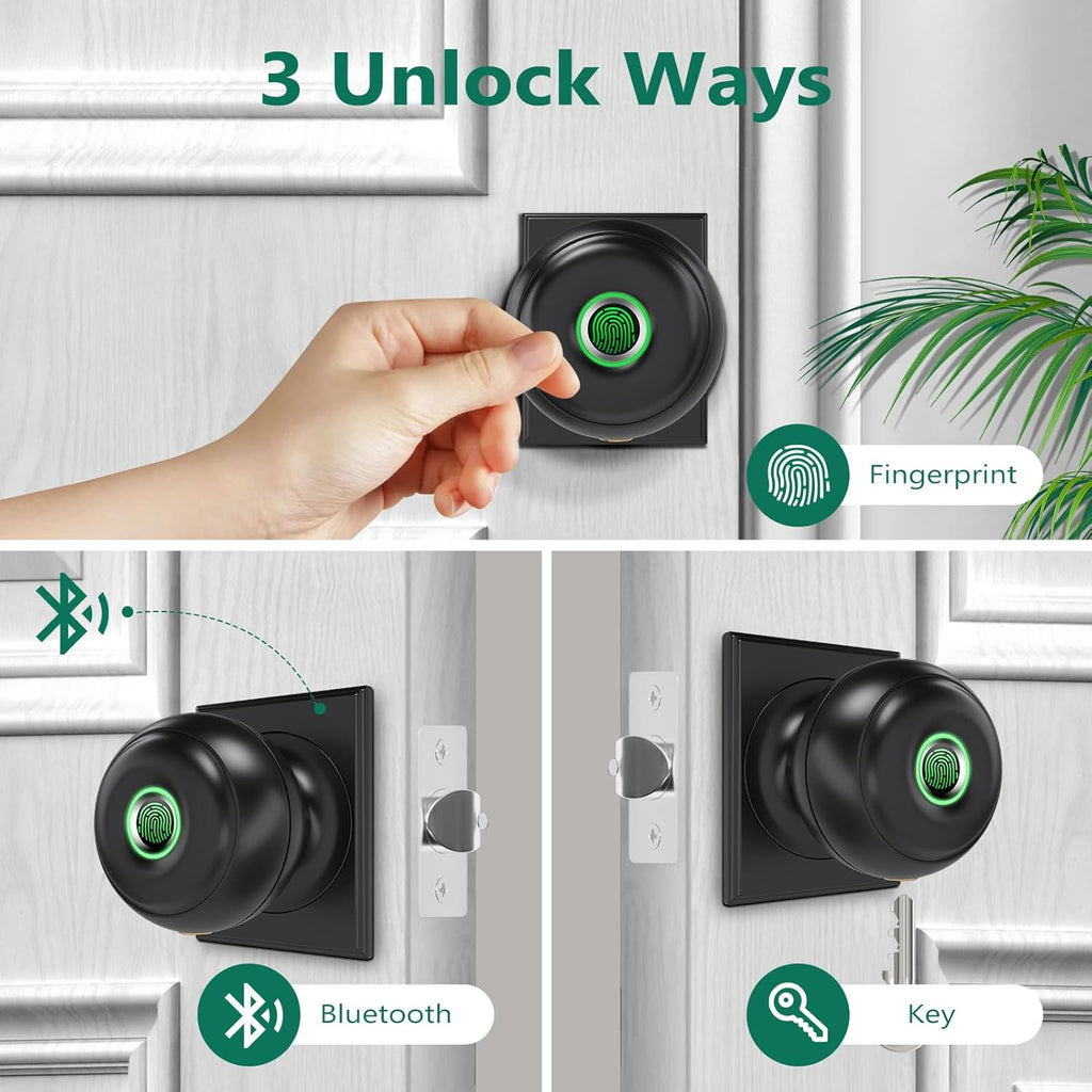 GeekTale Fingerprint Door Lock, Smart Lock with App, Biometric Door Lock, Thumbprint Door Knob, Smart Fingerprint Door Knob for Bedroom, Office, Apartment