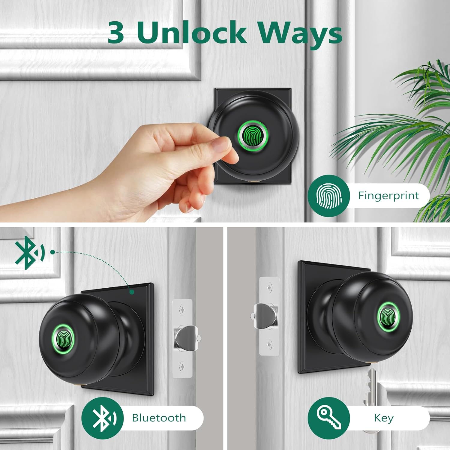 GeekTale Fingerprint Door Lock, Smart Lock with App, Biometric Door Lock, Thumbprint Door Knob, Smart Fingerprint Door Knob for Bedroom, Office, Apartment