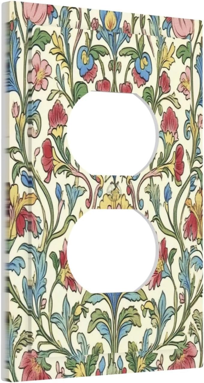 Outlet Covers Boho Red Floral Morris Plant Leaves 1 Gang Duplex Light Switch Cover Decorative Switch Plates Electrical Receptacle Faceplate Wall Plate For Farmhouse Cabin Decor