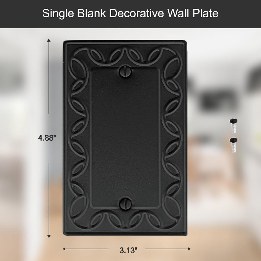 Single Blank Light Switch Cover NovaBloom Metal Wall Plate, 4-Pack Black 1 Gang, Light Switch Cover Outlet Cover Decorative Wallplate, Durable