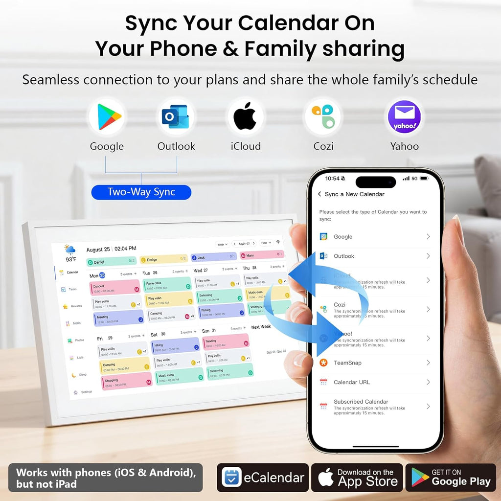 Digital Calendar Schedual Planning Calendar, Chore Chart Task & Rewards for Parent-child 1920 x 1080P Full HD Interactive Touchscreen Smart Family Planner, Wall & Desk Mountable (White, 15.6inch)