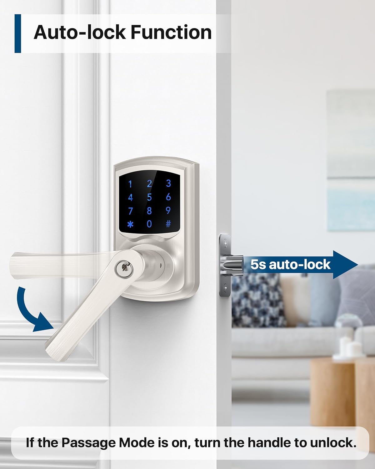 HIDALIFE Keyless Entry Door Lock with Keypad and Handle for Front Doors, Touchscreen, Anti-peep Password, Auto-Locking, Satin Nickel 4 Pack