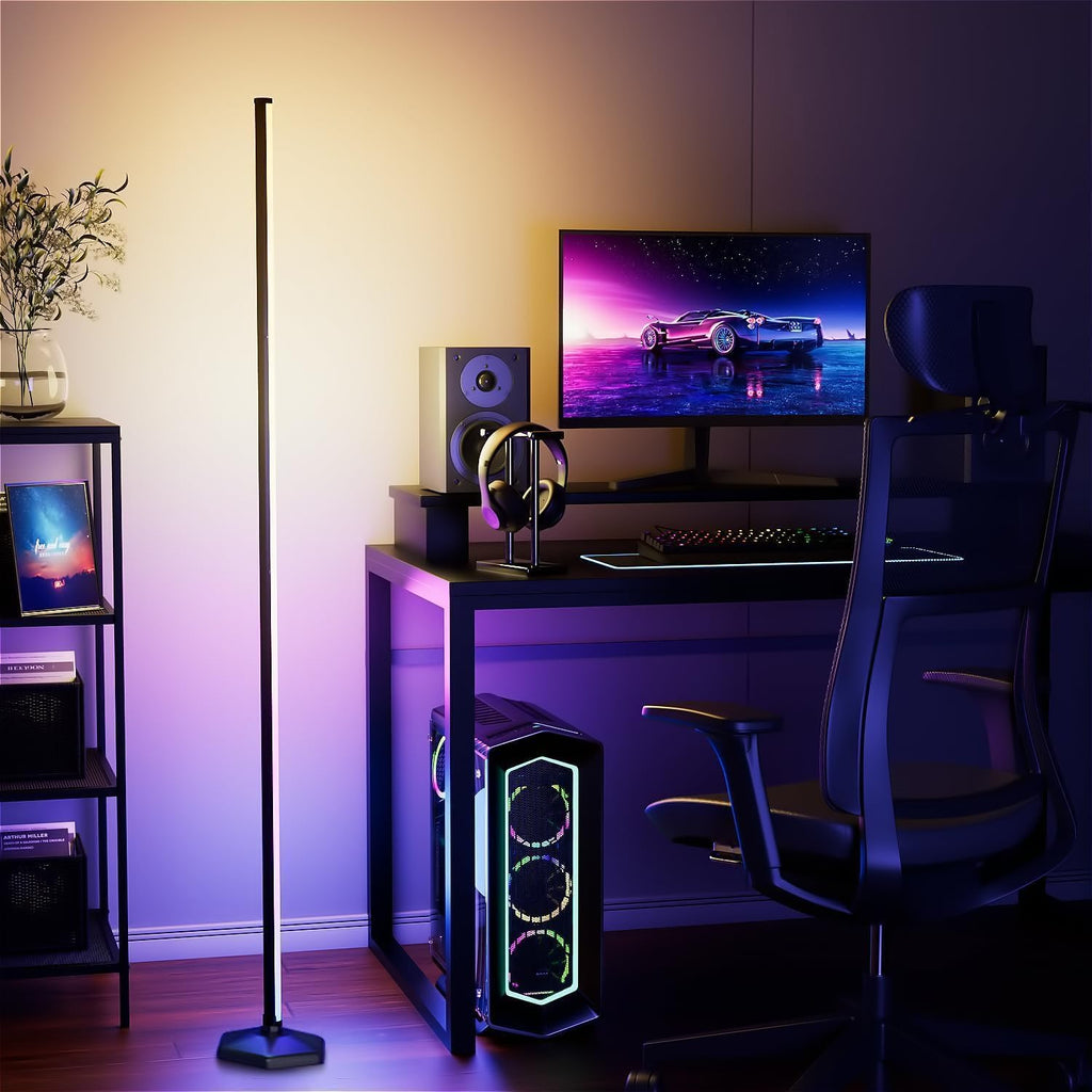 RGB Corner Floor Lamp, 65" Color Changing LED Floor Lamp Bluetooth APP Remote Control Music Sync Modern Standing Lamp 16 Million DIY Colors with Heavy Base for Living Room Bedroom GameRoom