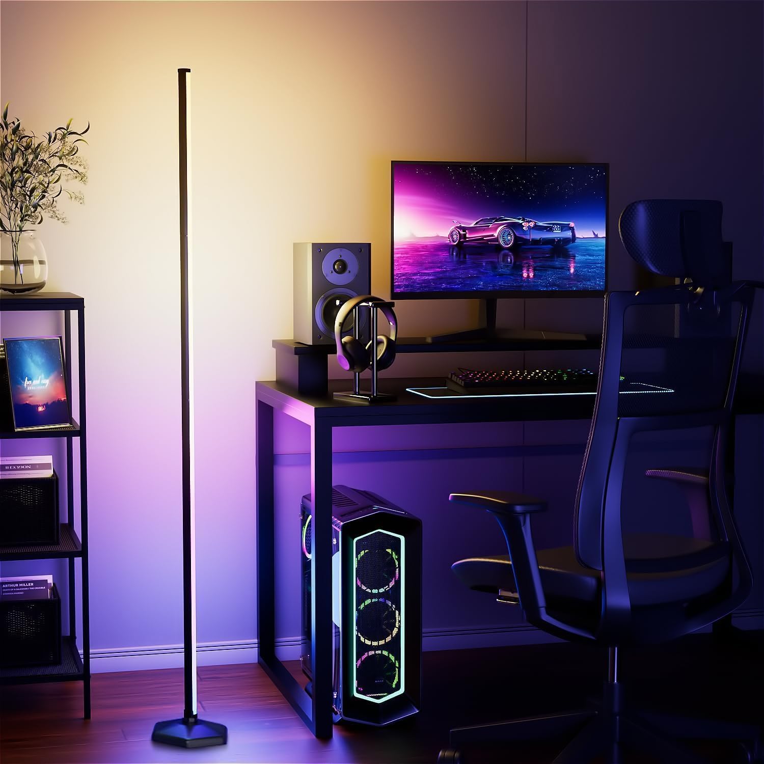 RGB Corner Floor Lamp, 65" Color Changing LED Floor Lamp Bluetooth APP Remote Control Music Sync Modern Standing Lamp 16 Million DIY Colors with Heavy Base for Living Room Bedroom GameRoom