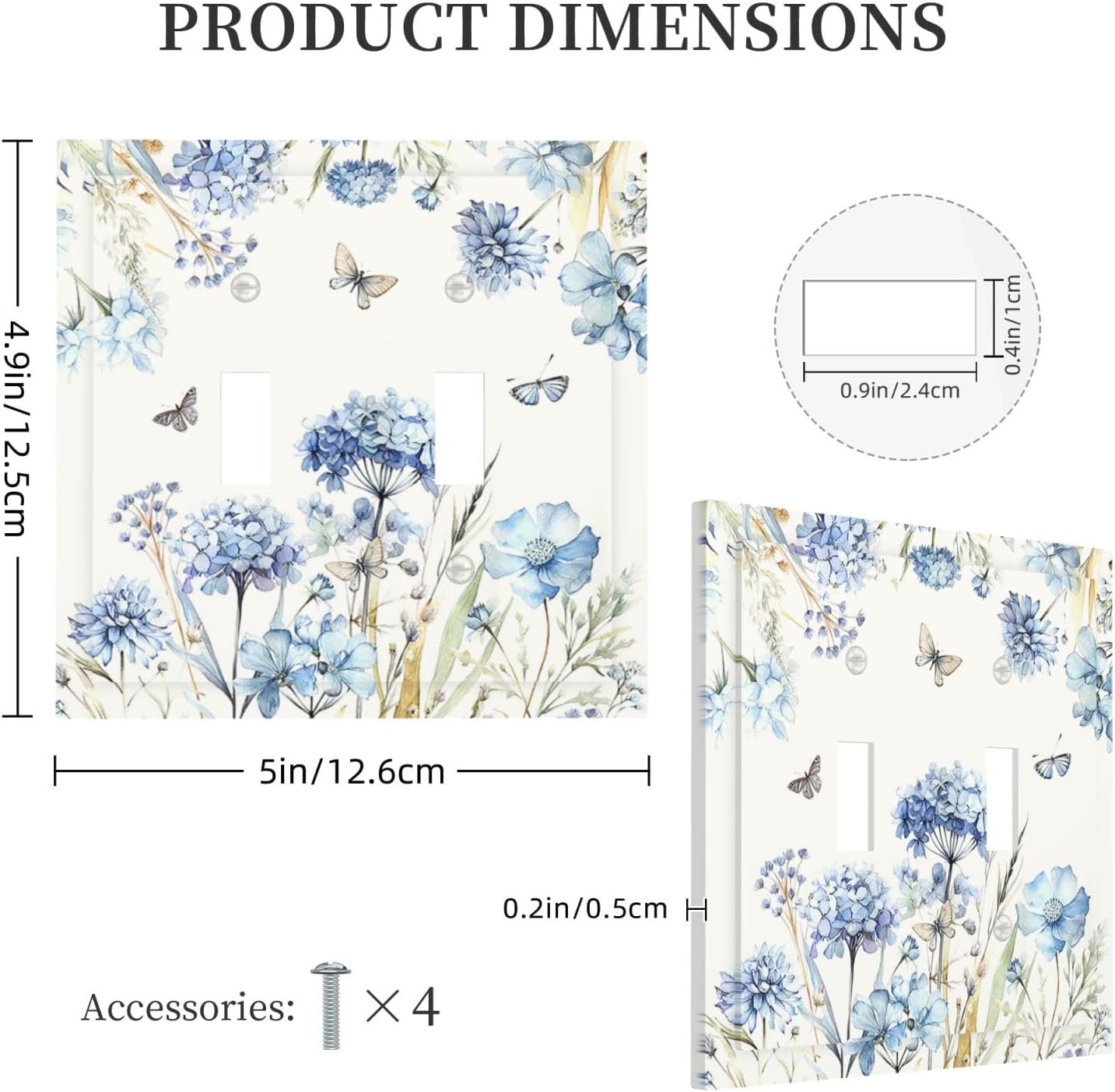 Decorative Switch Plates Blue Floral Hydrangea Plants 2 Gang Double Toggle Wall Plate Outlet Light Switch Cover Electrical Faceplate for Bedroom Home Decor