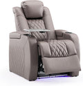 Weilianda Home Theater Seating Top Grain Leather Recliner Chair Power Headrest and Recline Movie Seats Gaming Sofa with Tray Table Type-C USB Charge Cup Holders Row of 1 Grey