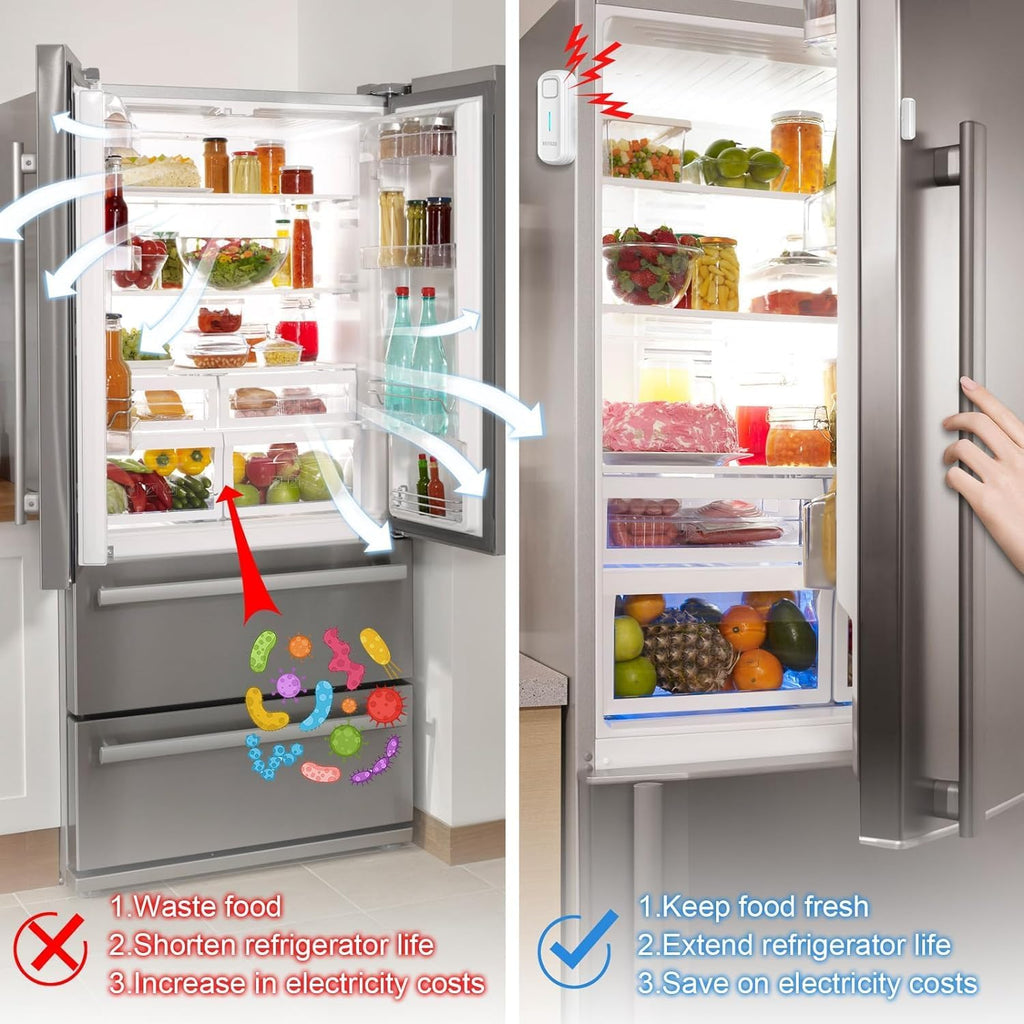 DAYTECH Fridge Door Alarm with Delay 1/2/3/4 mins Adjustable Close Windows Reminder 0-120 dB Refrigerator Alert Wireless Door Ajar Chime for Freezer Fridge Home 1 Set White