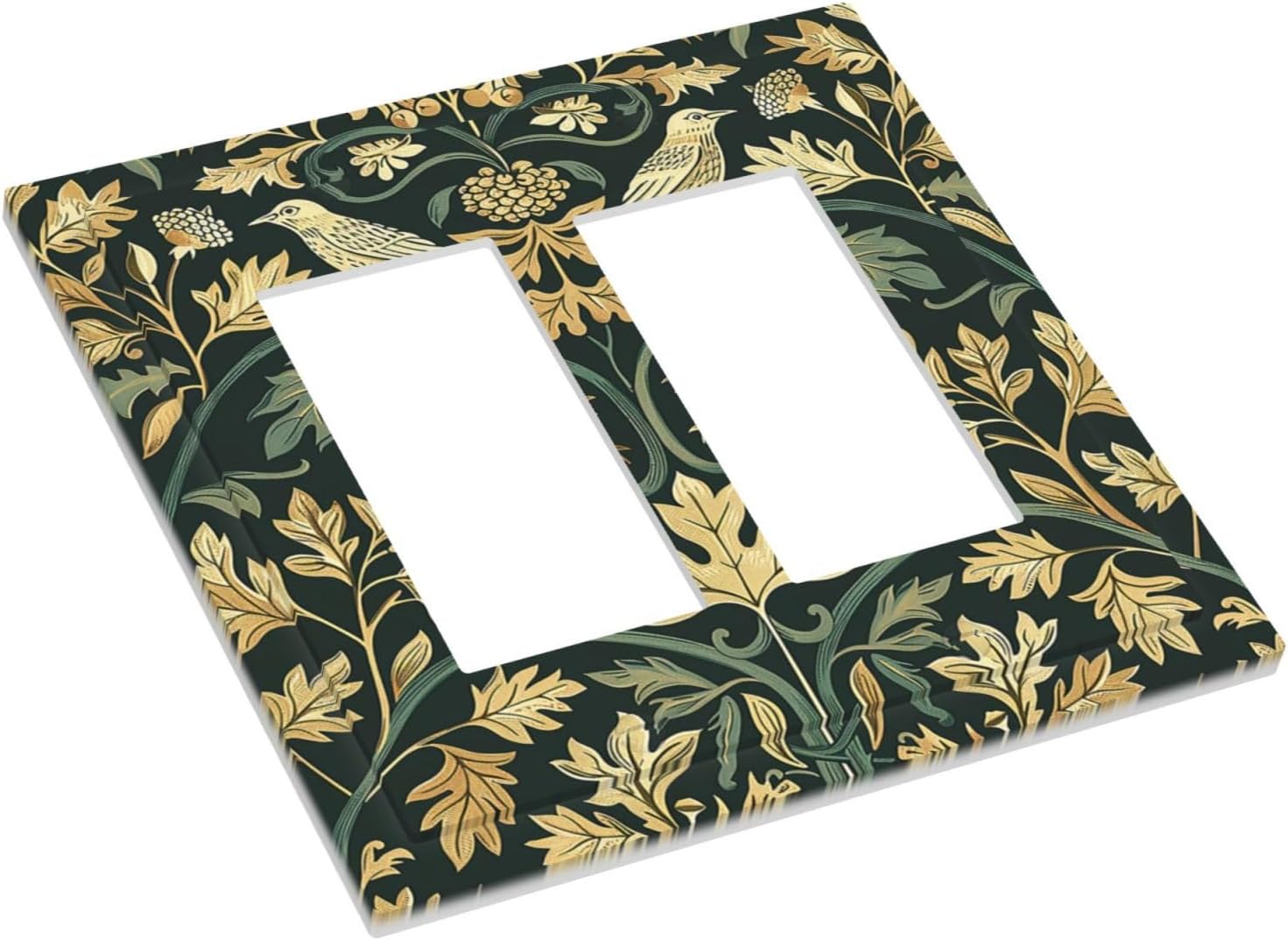 Decorative Outlet Covers William Morris Vintage Botanical Birds Golden Green Leaves 2 Gang Double GFCI Rocker Electrical Wall Panels Light Switch Cover Plate for Bedroom Home Decor