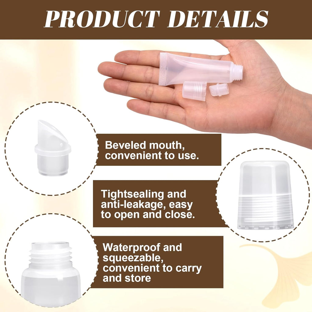 OIIKI 8pcs Empty Lip Gloss Squeeze Tubes, 10ml Refillable Lip Balm Containers with Screw Cover, Clear Soft Portable Empty Tube Makeup Containers for Travel Toiletries