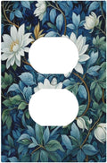 White Flowers Green Leaves Light Switch Cover 1 Gang Outlet Plate Single Duplex Wall Plate Covers Decorative Switchplate Covers Electrical Faceplate for Home Decor