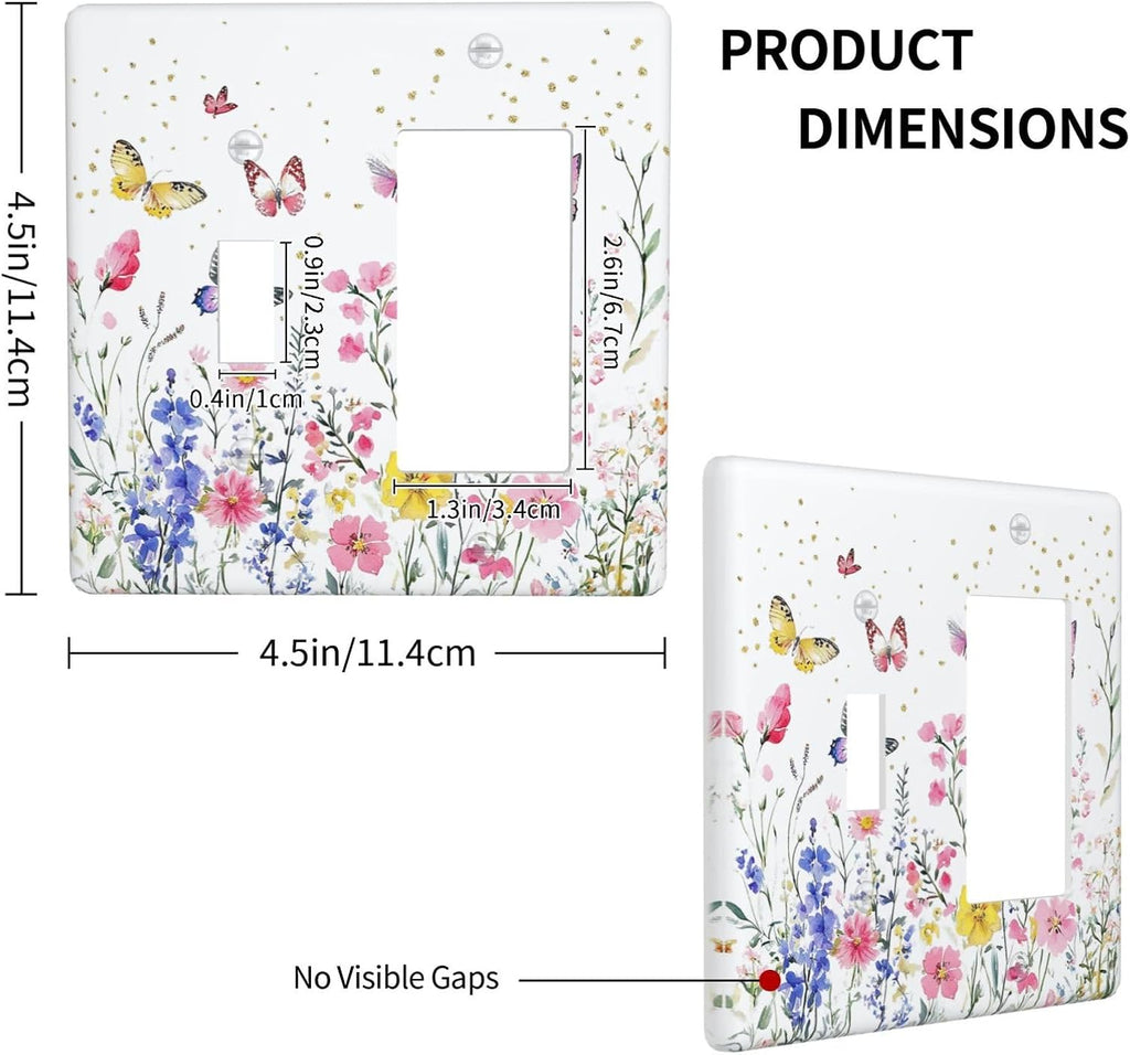 Outlet Covers Watercolor Floral Butterfly Colorful Wildflower 1 Toggle 1 Rocker Combination Decorative Wall Plate Electrical Switch Plates Light Switch Cover Plate For Bed Room Decor