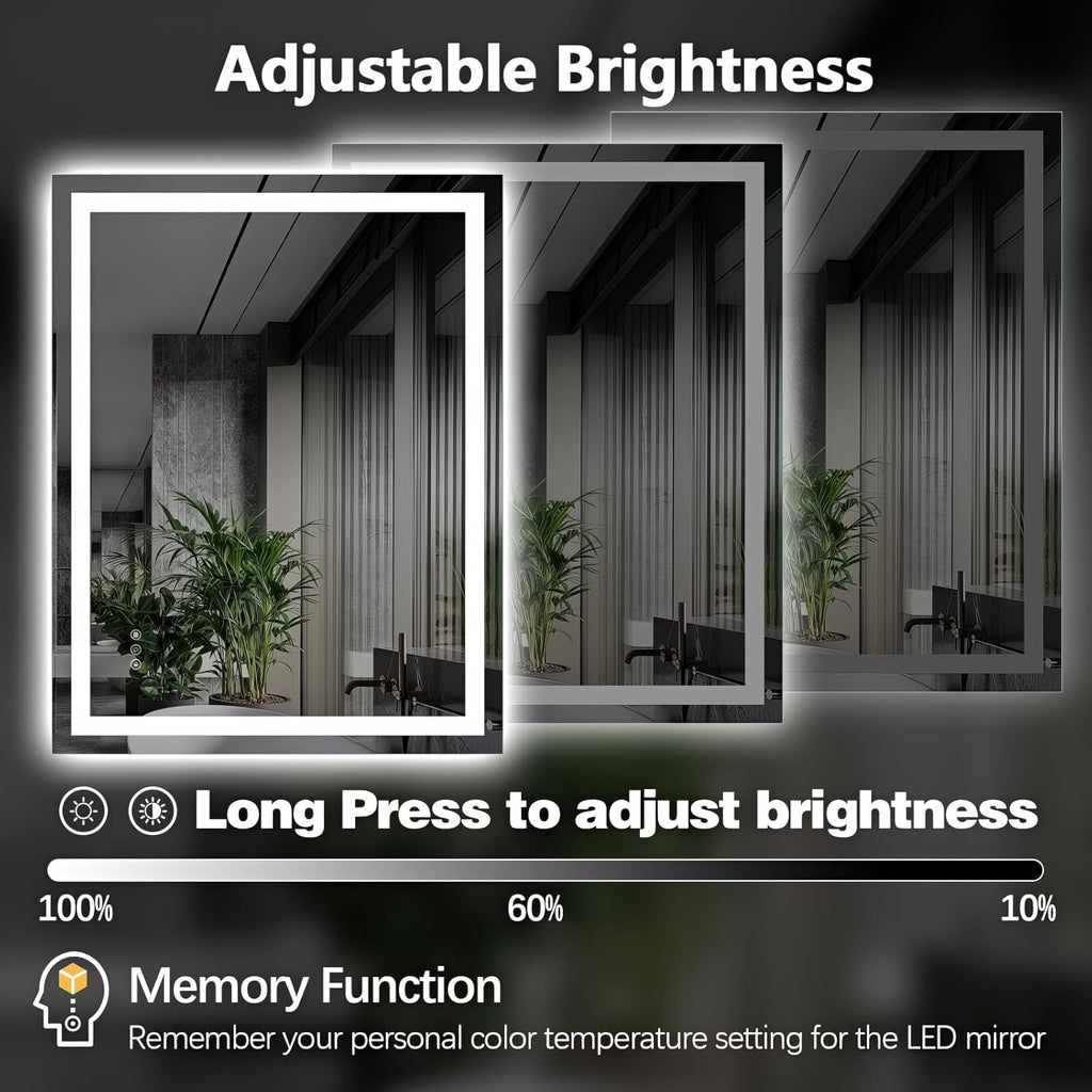 Niccy 36" x 28" LED Bathroom Mirror with Lights, Backlit and Front Lit, Lighted Vanity Mirror for Wall with 3 Colors, Anti-Fog, Shatter-Proof, Memory for Bedroom, Horizontal/Vertical