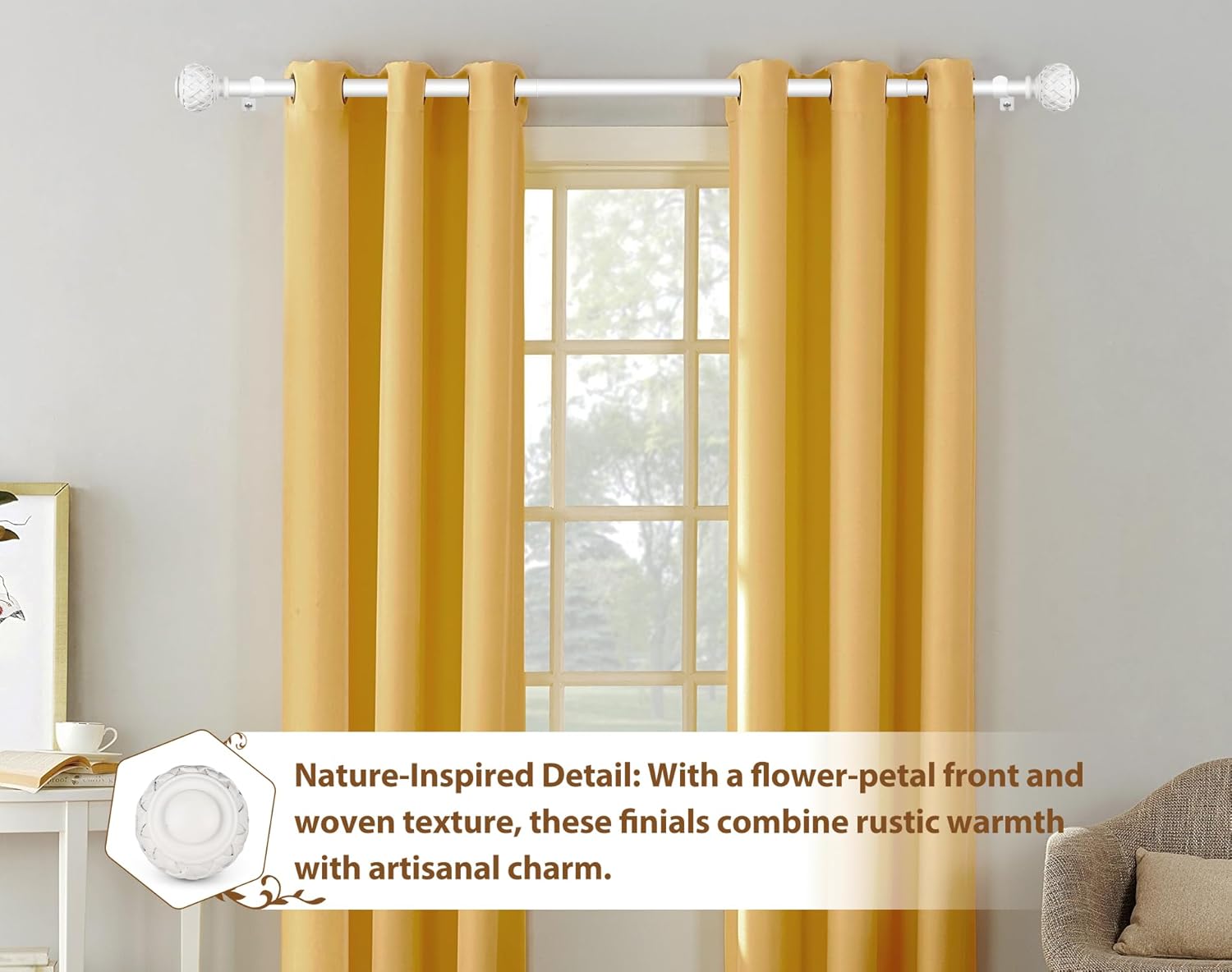 TONIAL White Curtain Rod 32 to 86 Inches, 7/8 Adjustable Curtain Rods for Windows 20 to 82 Inches, Splicing Drapery Rods Heavy duty with Netted Texture Finials