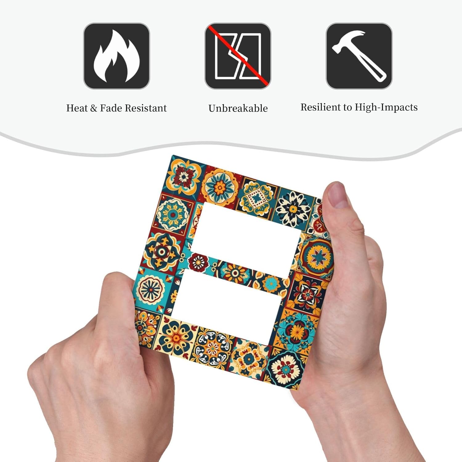 Mexican Talavera Ceramic Tile Moroccan Boho Decorative Outlet Covers 2 Gang Double GFCI Rocker Electrical Wall Panels Light Switch Cover Plate for Bathroom Kitchen Decor