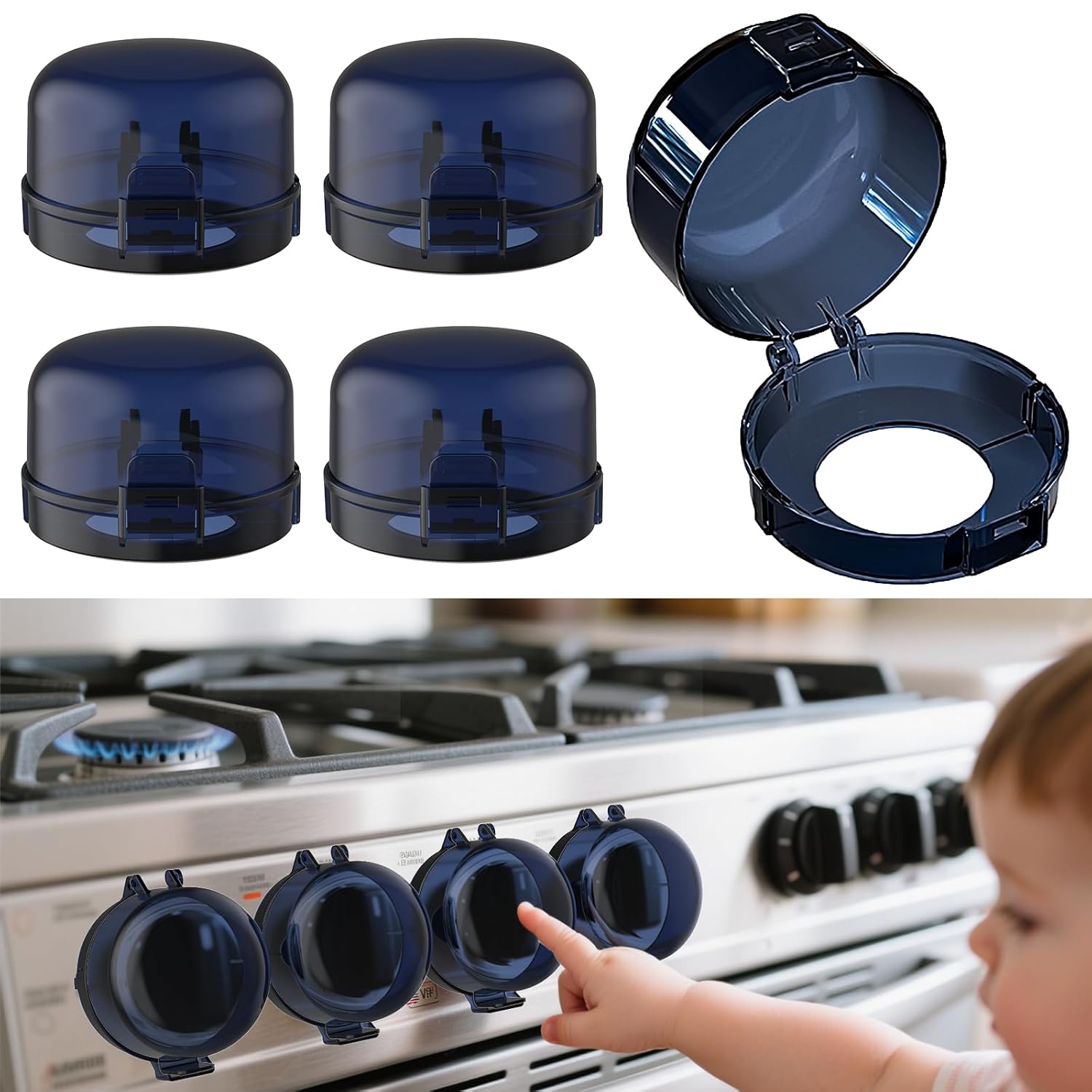 Child Safety Stove Knob Covers Fits knobs Under 1.56 inches in Diameter and 2.1 inches in Height Waterproof, Oil-Resistant, and Heat-Resistant (5-Pack)