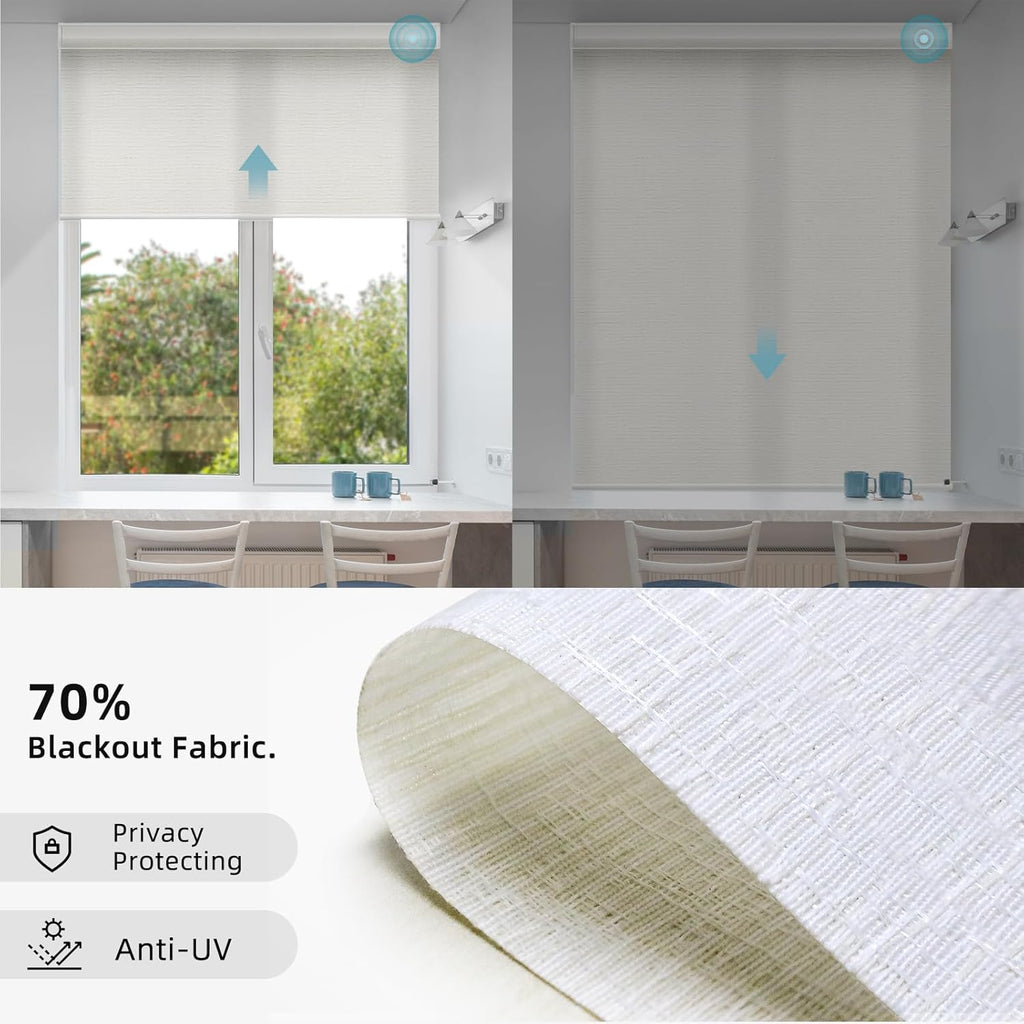 SmartWings Motorized Smart Roller Shades in Light Filtering, Electric Blinds with Remote for Windows Compatible with Alexa/Google Home/Homekit, Customized, Safari Translucent Ivory