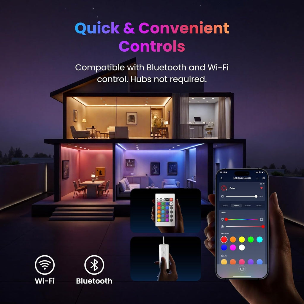 SwitchBot 16.4ft RGB LED Strip Lights for Bedroom, 12V Smart Light Strip with Matter, Works with Apple Home, Alexa, Google Home, Music Sync, Color Changing for Room, Cabinet, Party, Decor