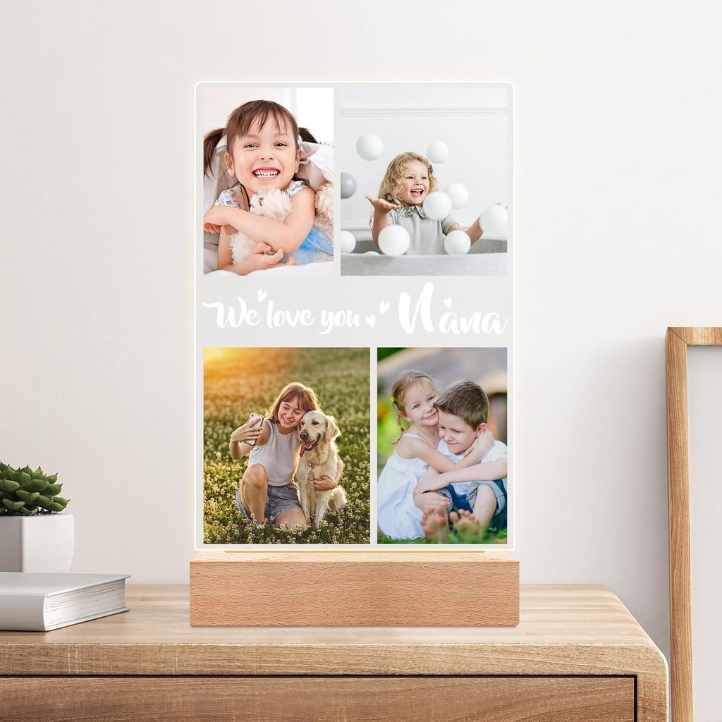 Custom Picture Frame with Photo, Personalized Photo Frame with Night Light, Customized Photo Frames, Personalized Valentines Day Gifts for Girls, Boys, Kids