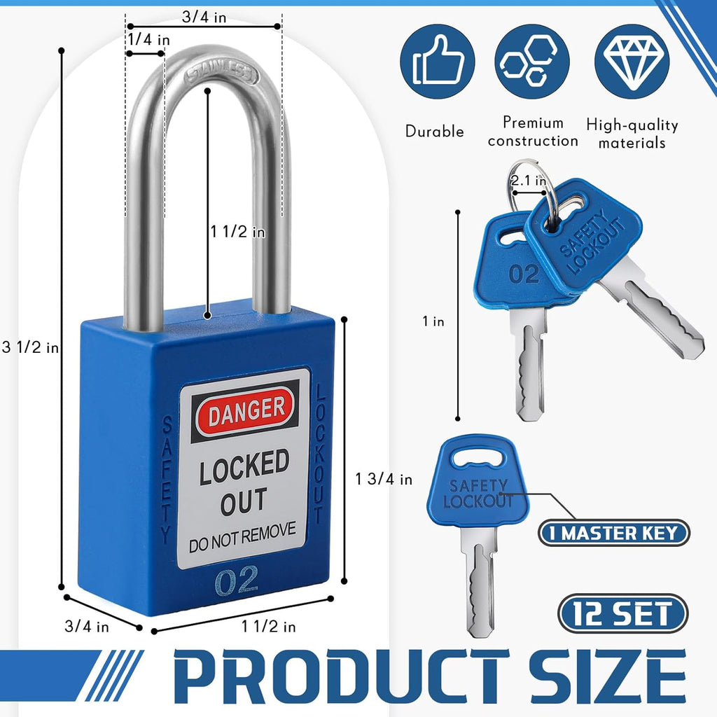 Landhoow 12 Set Lockout Tagout Locks and Keys Kit Loto Locks Different Safety Lock 2 Keys Per Lock Tag Out Padlocks for Electrical Lockout Tag Out Stations and Devices Kits (Blue)
