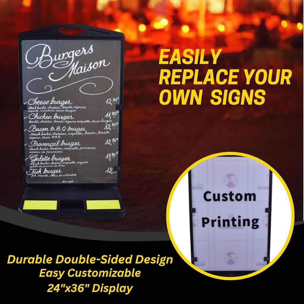 2 Pack 24"x36" Wind Sign Board with 40Lb Fillable Base, Double-Sided Customizable and Reusable Pavement Sign for Professional Outdoor Use (Black, Panel Frame)