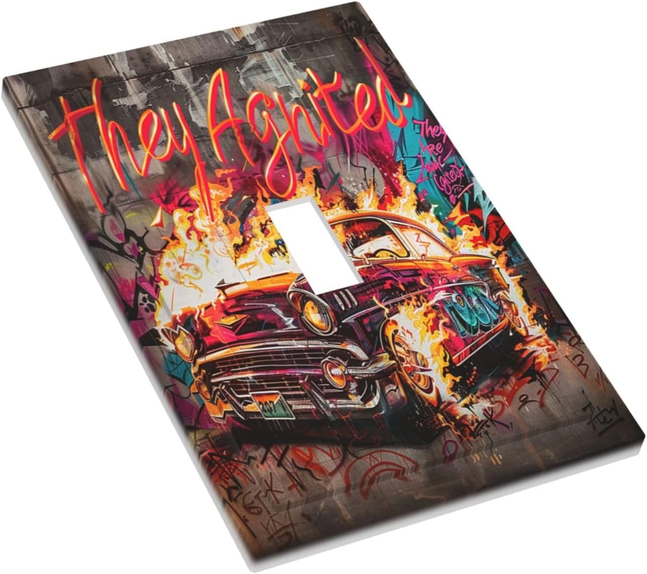 Decorative Light Switch Cover Hip Hop Street Graffiti Flame Car 1 Gang Single Toggle Device Electrical Faceplate Switchplates Decorator Outlet Wall Plate for Bedroom living Room Decor