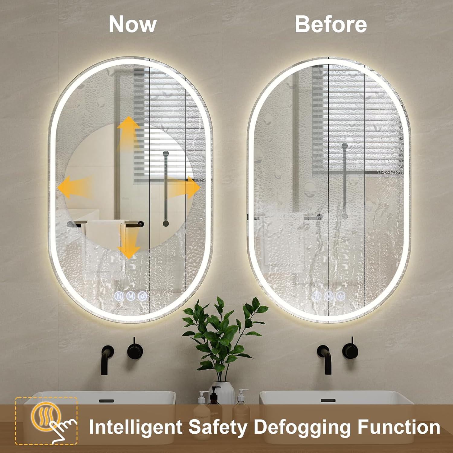 BEAUTYPEAK 48x28 LED Oval Bathroom Mirror with Lights, Anti-Fog, Dimmable, Backlit + Front Lit, Lighted Bathroom Vanity Mirror for Wall, 3 Colors, Memory Function, Tempered Glass, Shatter-Proof