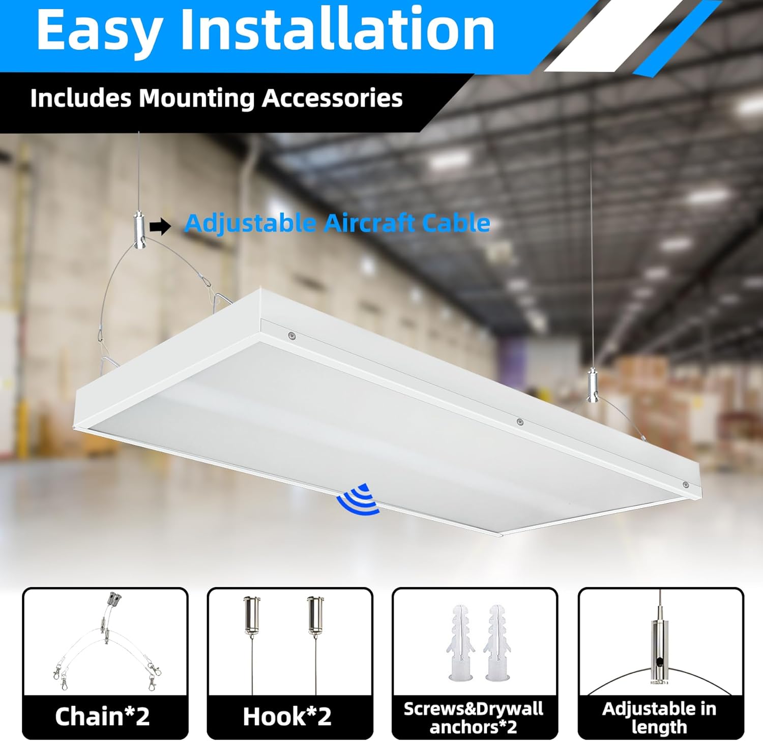 LED Linear High Bay Shop Lights with Motion Sensor, 150W LED Shop Light, 21000lm 140LM/W, 100-277V, 5000K Adjustable Tilt Hanging Commercial Linear High Bay Lights for Workshop Garage, 4-Pack
