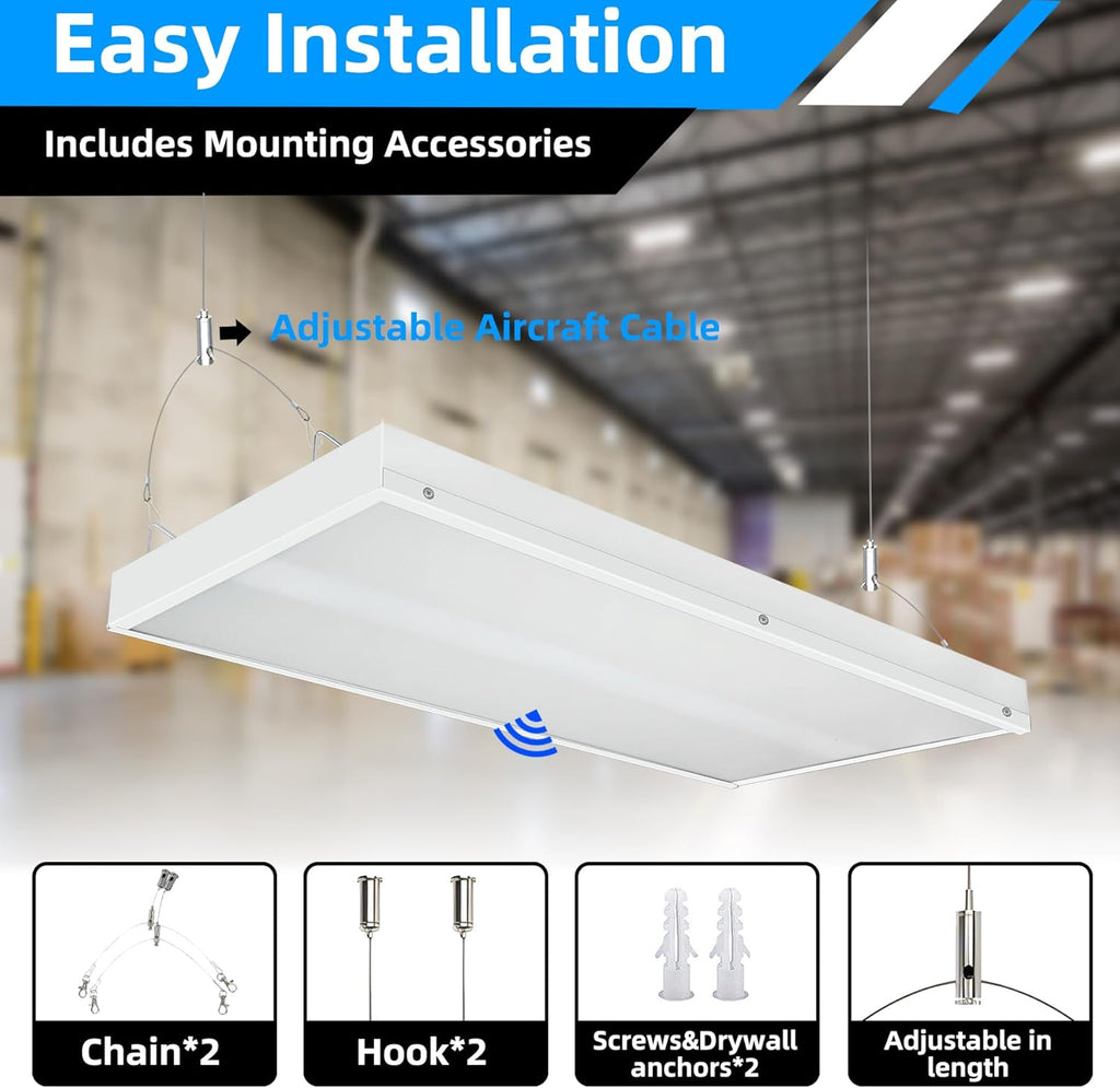 2FT LED Linear High Bay Shop Light with Motion Sensor, 150W High Bay Led Shop Lights, 21000LM 5000K Linear Hanging Shop Light, 400W-500W HPS Eqv., 100-277V Commercial Hanging Lamp for Garage Warehouse