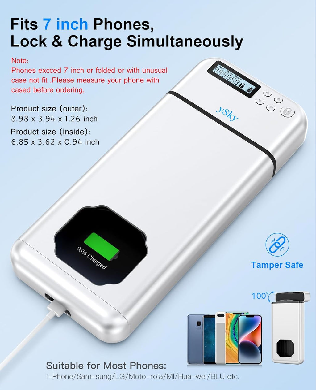 ySky Metal Phone Lock Box with Timer,Portable Timed Phone Lock Box for iPhone and Android Phones, Self-Control Timer Phone Locker to Help Kids,Students, Adults Focus Back, Phone Jail Box