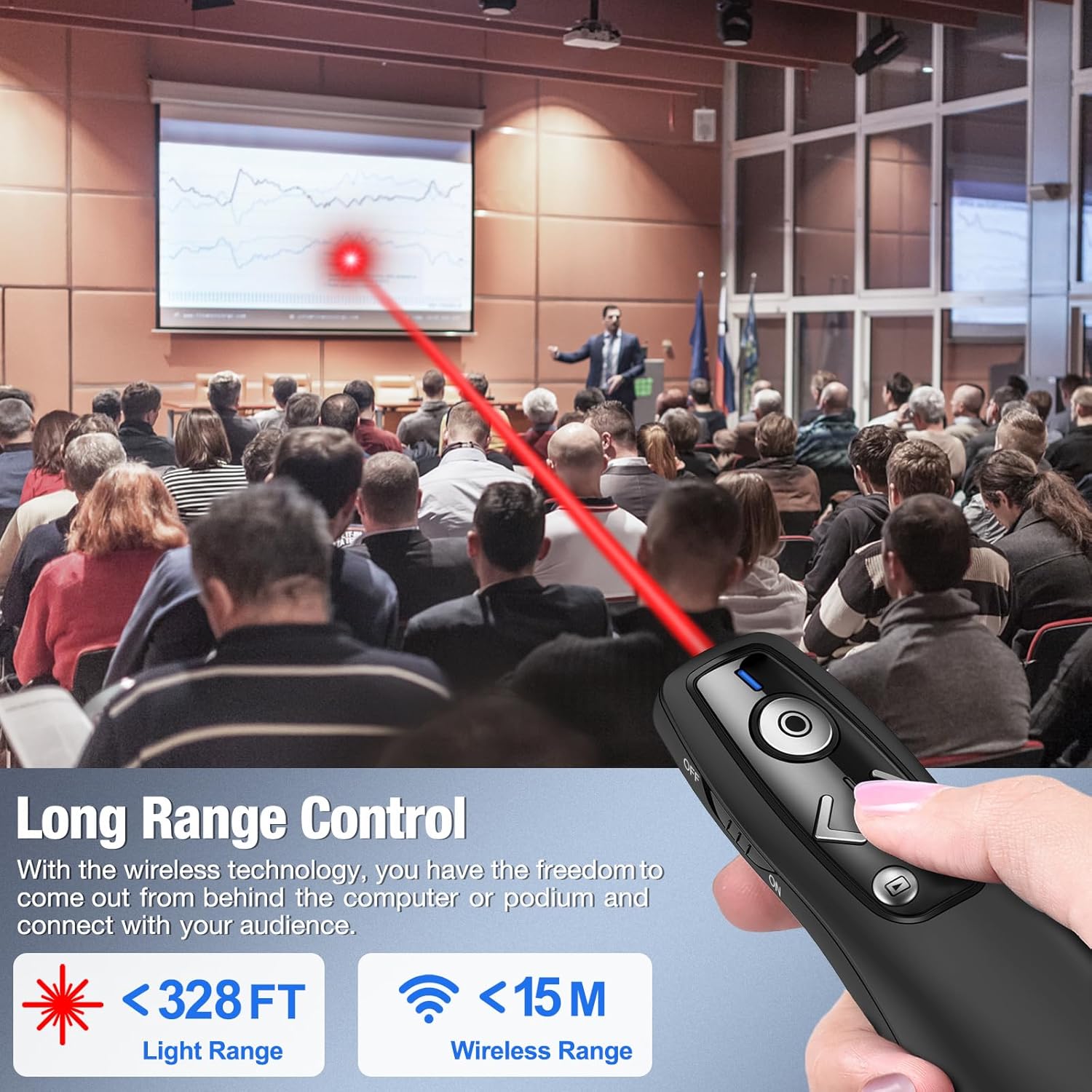 All-in-One Wireless Presentation Clicker with Red Light & Volume Remote Control- USB&Type-C PPT Remote Compatible with Mac/Windows/Laptop/Computer - Ideal for Powerpoint, Business, Classroom