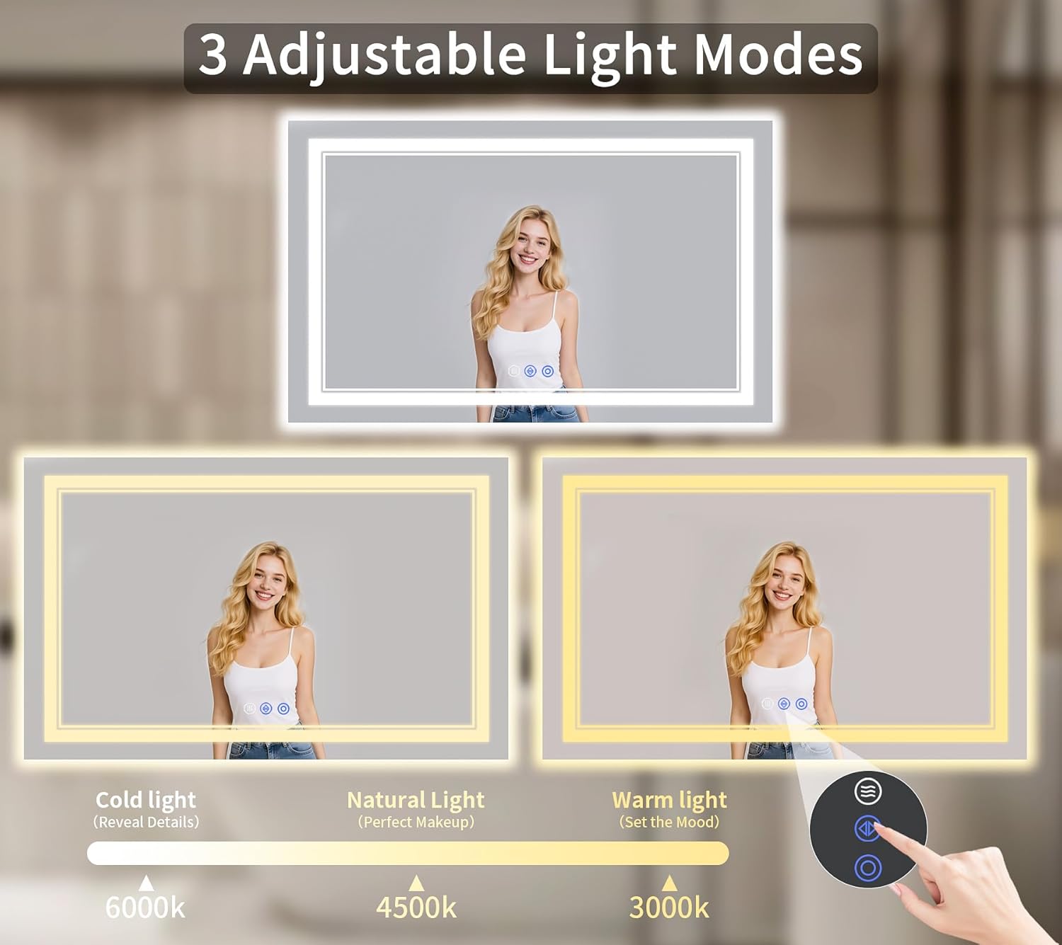 32"x72" LED Bathroom Mirror with Lights, Anti-Fog, Backlit + Front Lit, Dimmable, Led Vanity Mirror for Wall, Lighted Bathroom Mirror, 3 Colors, Shatter-Proof Tempered Glass