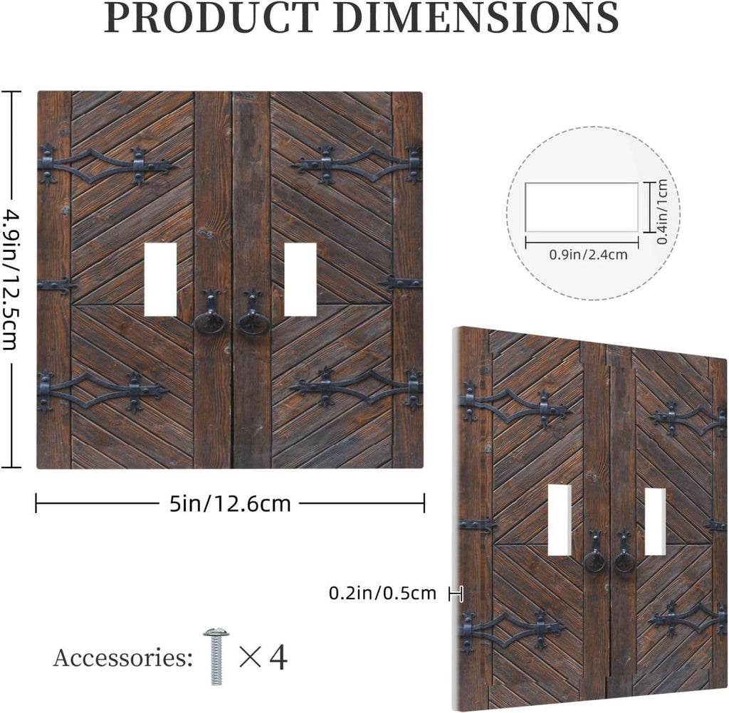 Decorative Light Switch Plate Covers Vintage Brown Wood Barn Door 2 Gang Light Switch Cover Unique Double Toggle Wall Plate Outlet Covers for Bedroom Home Decor （2 Pack）
