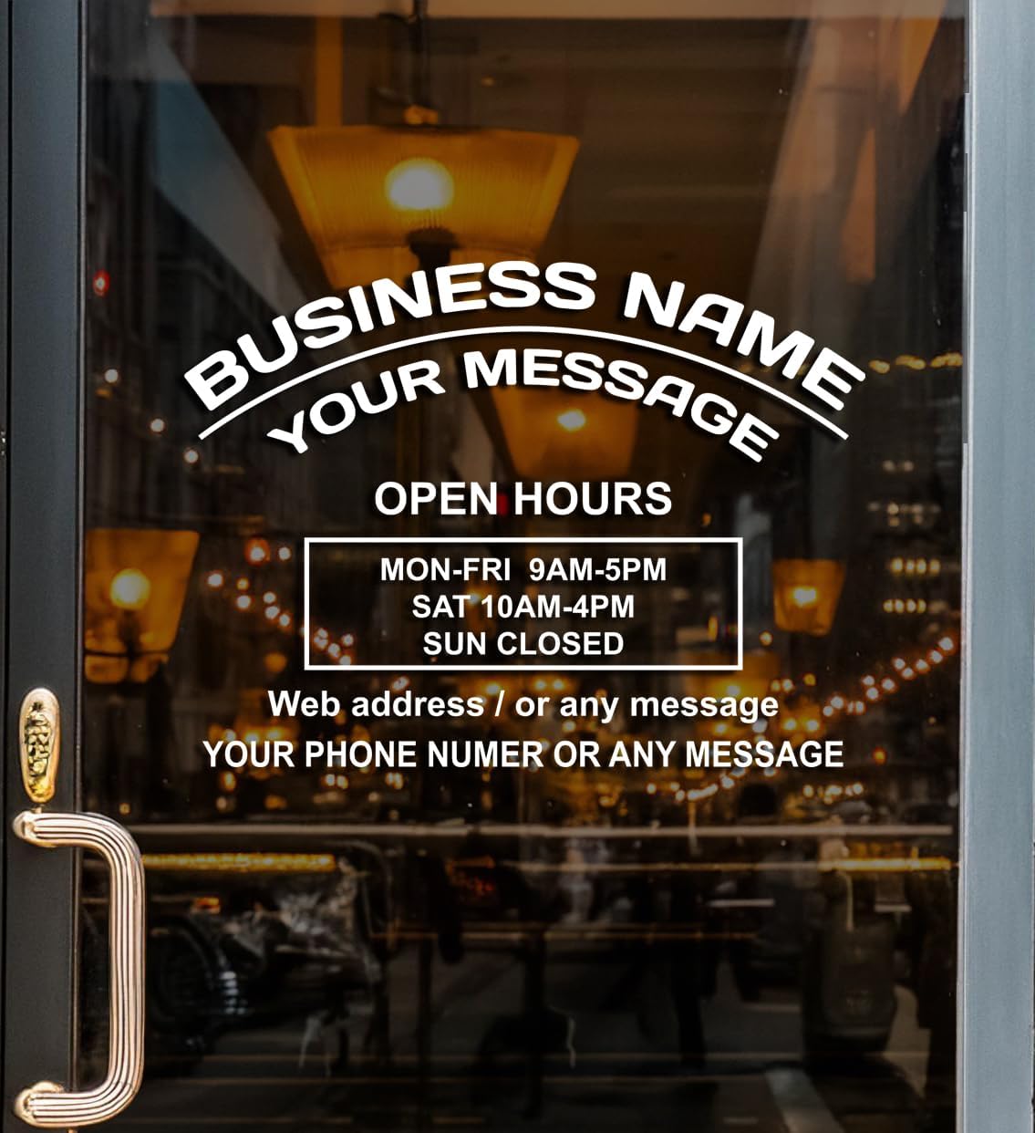 Business Hours Sign for Window – Two Title Lines (Two Arc Lines)