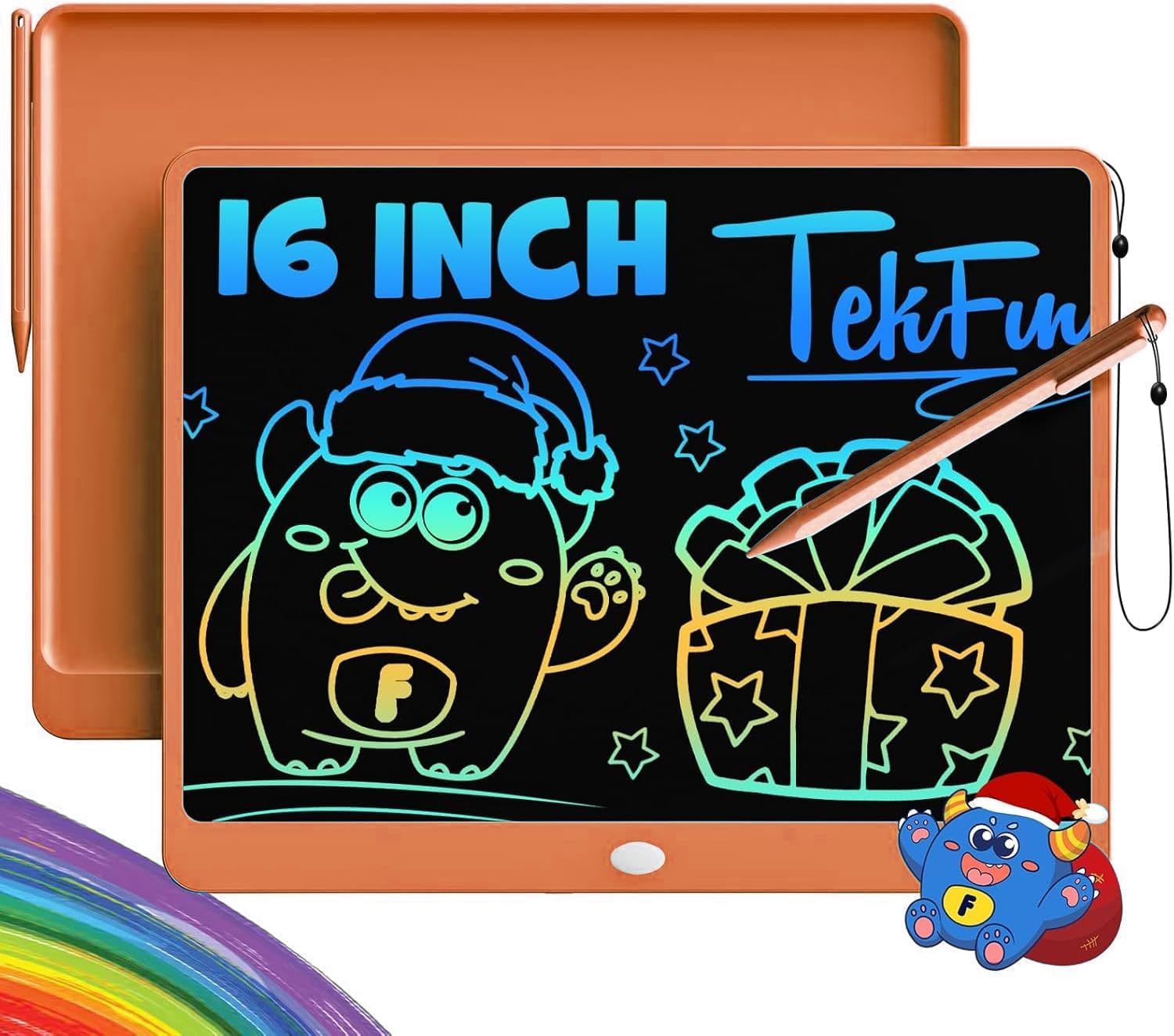 TEKFUN LCD Writing Tablet for Adults, Large Doodle Board, 16 Inch Colorful Drawing Tablet Writing Pad, Toddler Toys for 3 4 5 6 7 8 9 Year Old Girls Boys Teen, Birthday Gifts for Kids (Orange)