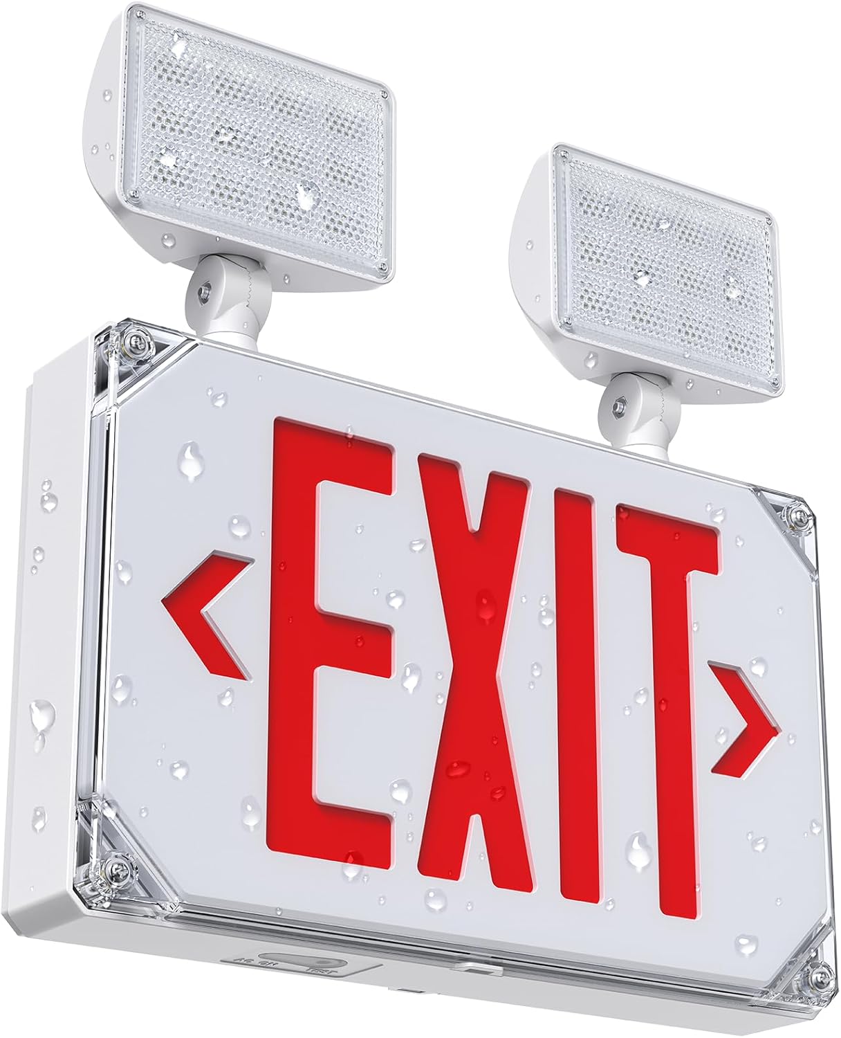 Wet Location Emergency Exit Signs with Adjustable Lights Battery Backup, UL Listed Double Face Exterior Led Exit Sign Combo, Hardwired Waterproof Red Exit Light, AC 120/277V, Wall/Side Mount (1 Pack)