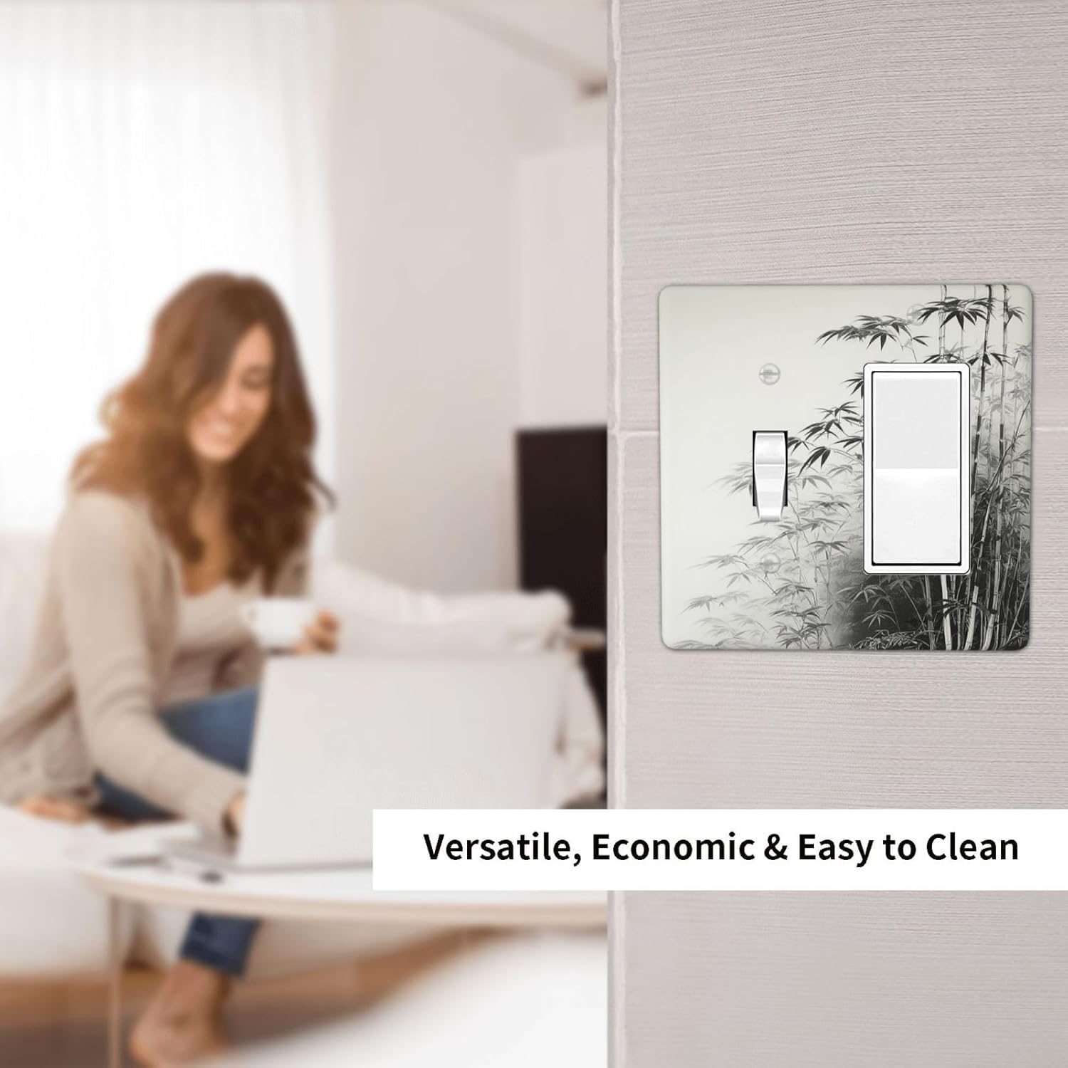 Watercolor Vintage Ink Bamboo Forest 2 Gang Combo 1 Toggle 1 Rcoker Light Switch Covers Decorative Switch Plates Electrical Switch Plates and Outlet Covers for Home Art Decor 4.5 X 4.5 IN