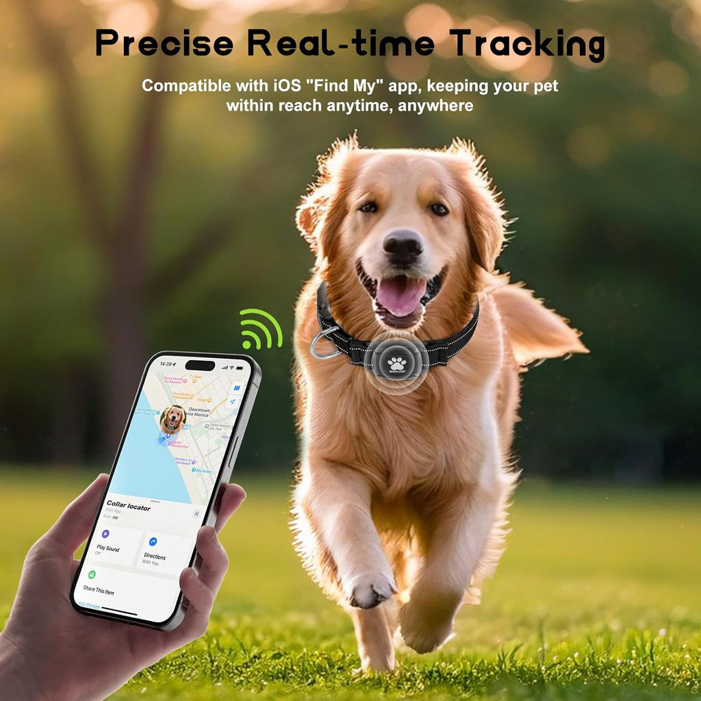 GPS Dog Collar Tracker 2-in-1,Reflective Waterproof Pet Collar,iOS-Only,No Monthly Fees,Unlimited Range,Ideal for Dog Tracking pet Tracker,for Small Medium Large Dogs(XS (10.6"-13.6"), Black)