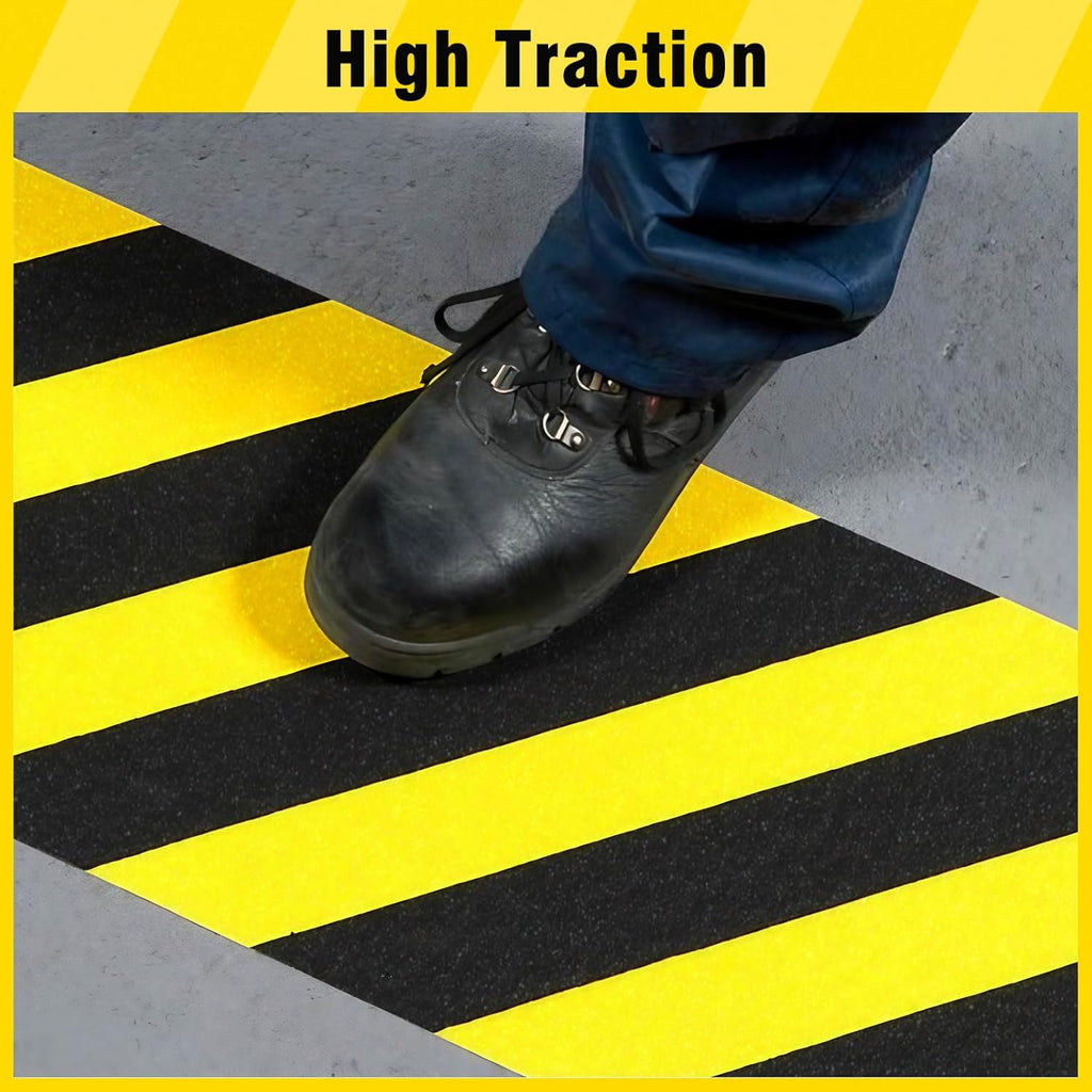 S&X Black/Yellow Anti Slip Tape 12" x 33 FT, Heavy-Duty Grip Tape for Stairs Outdoor Waterproof Safety Non Skid Roll High Traction Non Slip Treads with Hard-Wearing Surface