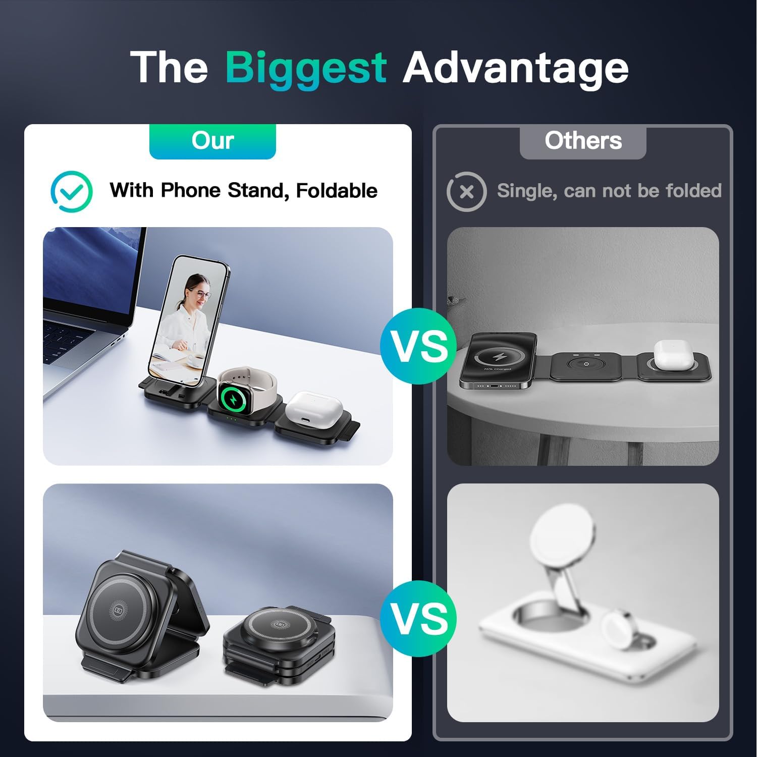 JARGO 3 in 1 Wireless Charging Station for Apple Devices, Foldable iPhone Charging Station for iPhone 17/16/15/14/13/12, Apple Watch & AirPods with Magsafe, Travel Essentials Wireless Charger (Black)