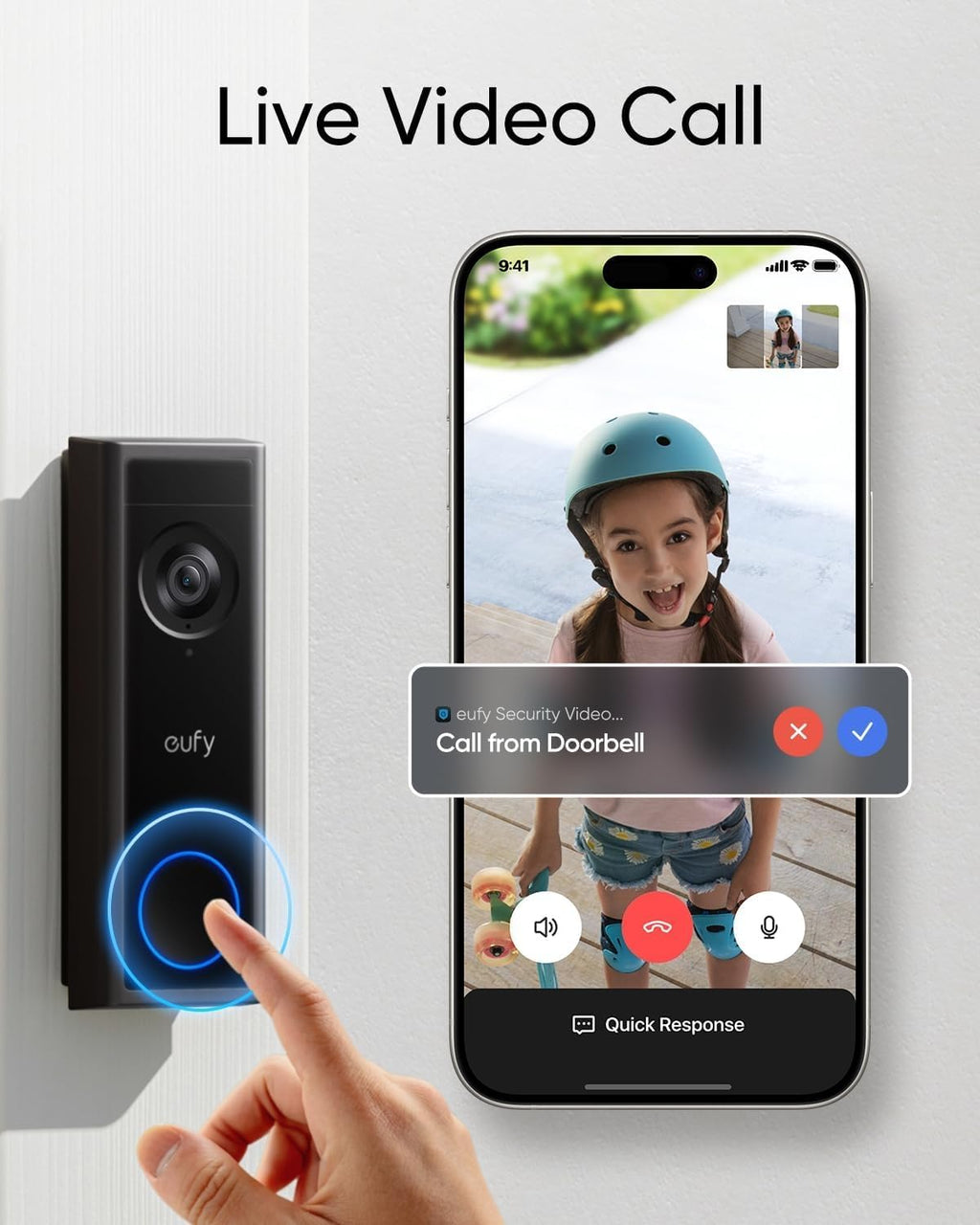 eufy Security Video Doorbell Camera C31,Extra Rechargeable Battery Pack,2K FHD,Dual Power Options,Live Video Call,24/7 Recording,Human and Motion Detection,HomeBase S380 Compatible,No Monthly Fee