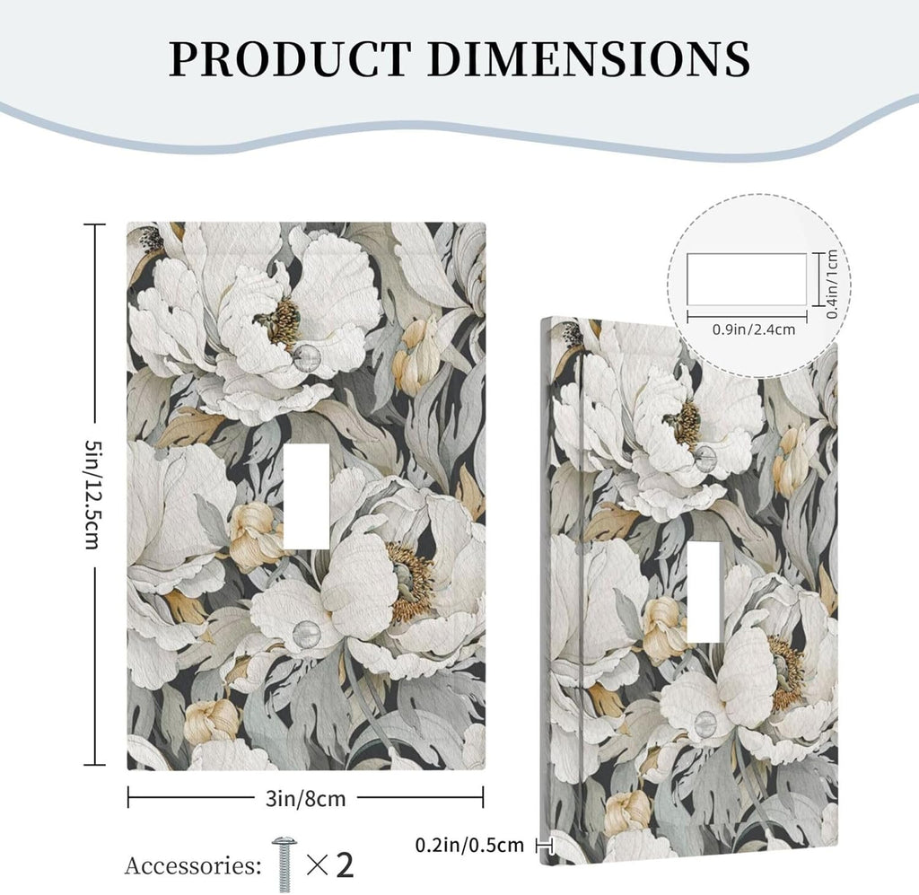 Decorative Light Switch Cover Rusitc White Flowers Country Floral Farmhouse Single Toggle Switchplate 1 Gang Wall Plate Switchcover Decora Light Switch Plate for Home Decor