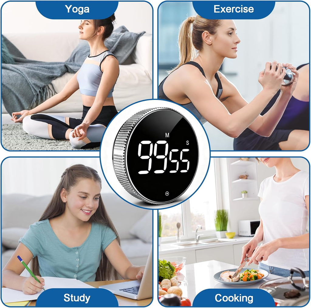 Digital Kitchen Timer, Magnetic Countdown Countup Visual Pomodoro Timer with Large LED Display, Cube Clock for Classroom Cooking Fitness Baking Studying Teaching, Easy for Kids and Seniors (Silver)