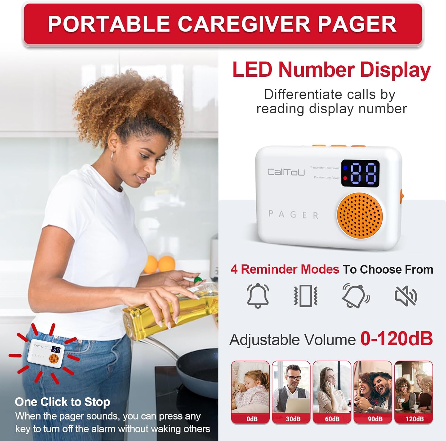 CallToU Bed Alarm for Elderly Adults Wireless Motion Sensor Alarm for Seniors Indoor Motion Detector for Dementia Caregiver Alarm&Fall Prevention System with Vibrate Digital Display Low Battery Remind