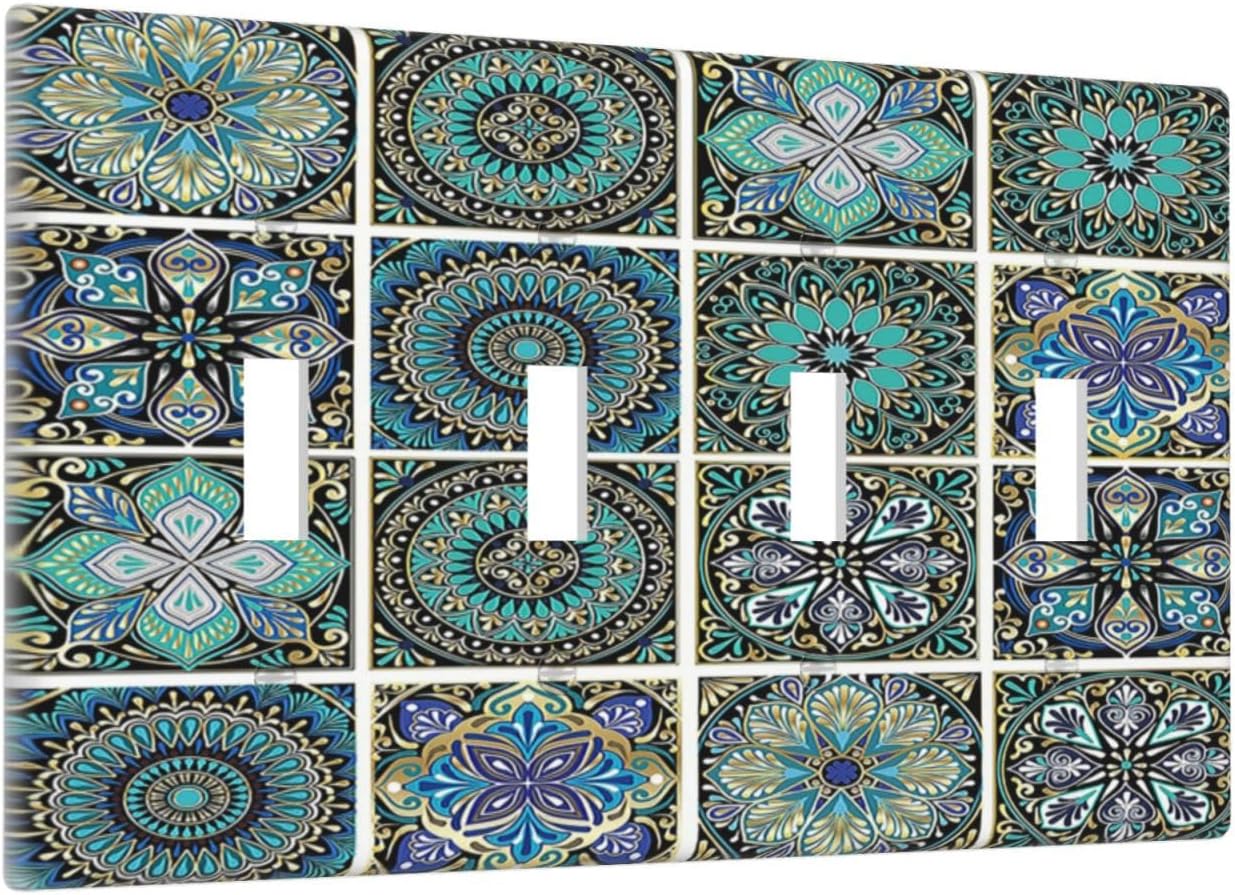 Light Switch Covers Colorful Ocean Sea Turtle Marine Life Quad Toggle Electrical Faceplate 4 Gang Wall Plate Decorative Switch Plates for Kids room Bedroom Decor