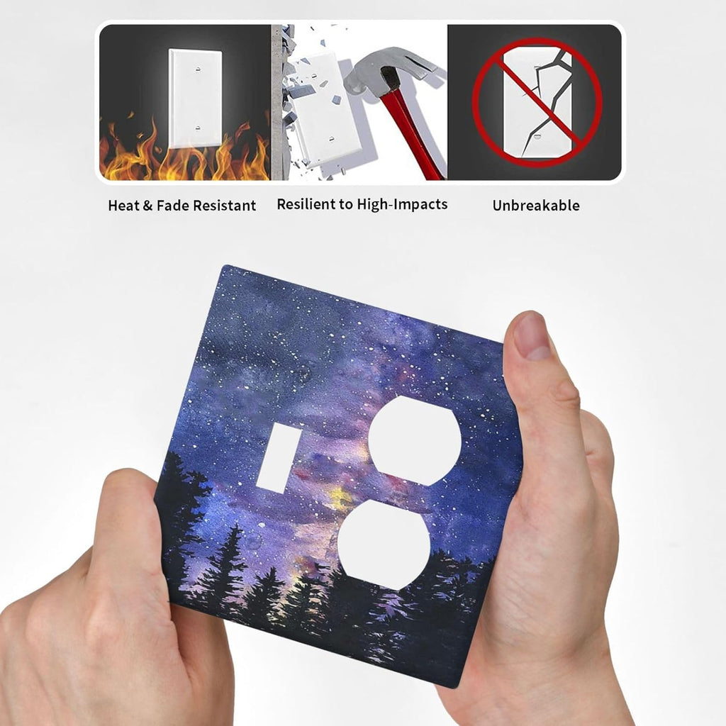 Wallplates Dream Milky Way Starry Forest Pine Watercolor Painting 1 Toggle 1 Duplex Switch Plate Electrical GFCI Faceplate Decorative Light Switch Covers for Bedroom Home Decor