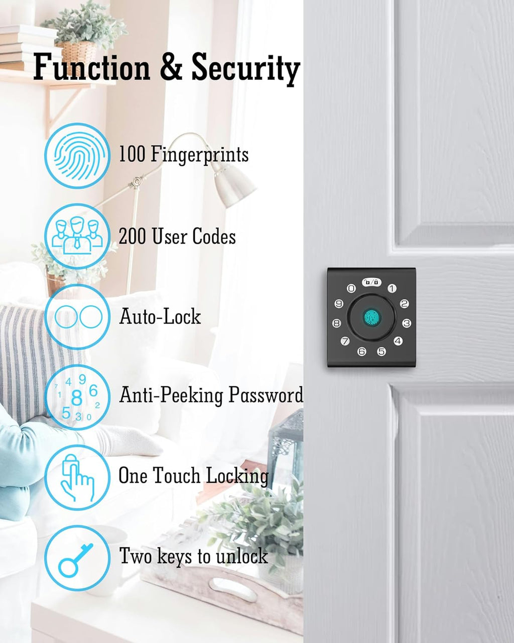 LELOUPFIDELE Smart Lock – Keyless Entry Door Lock with Keypad Deadbolt, Fingerprint & Anti-Peek Code, Compact Design, Auto-Lock, Easy Install for Home//Office (Matte Black)