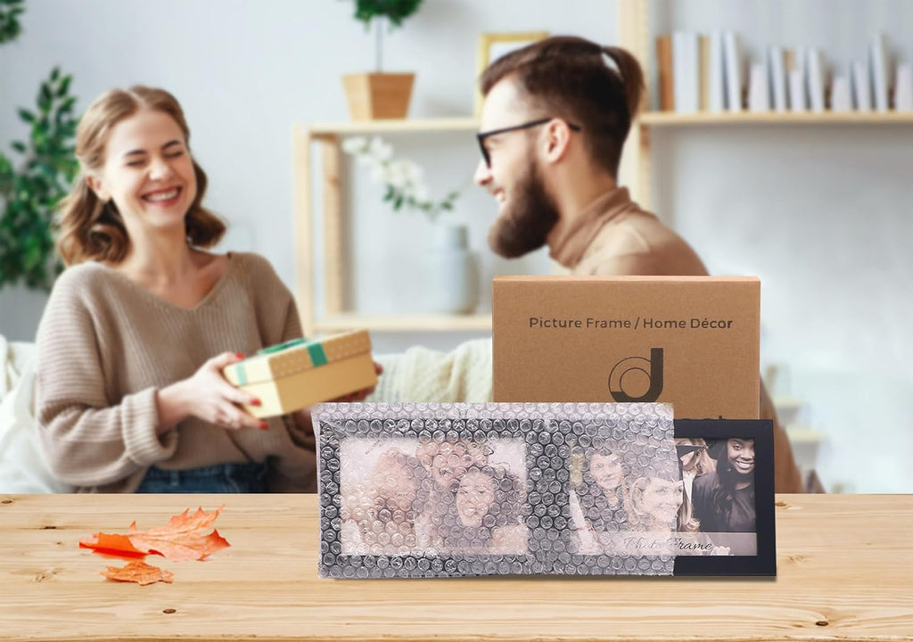Double 4x6 Horizontal Combo, Black Wood Picture Frame, 3.5x5.5 Opening Foldable Landscape View Photo Frame on Table-top or Wall